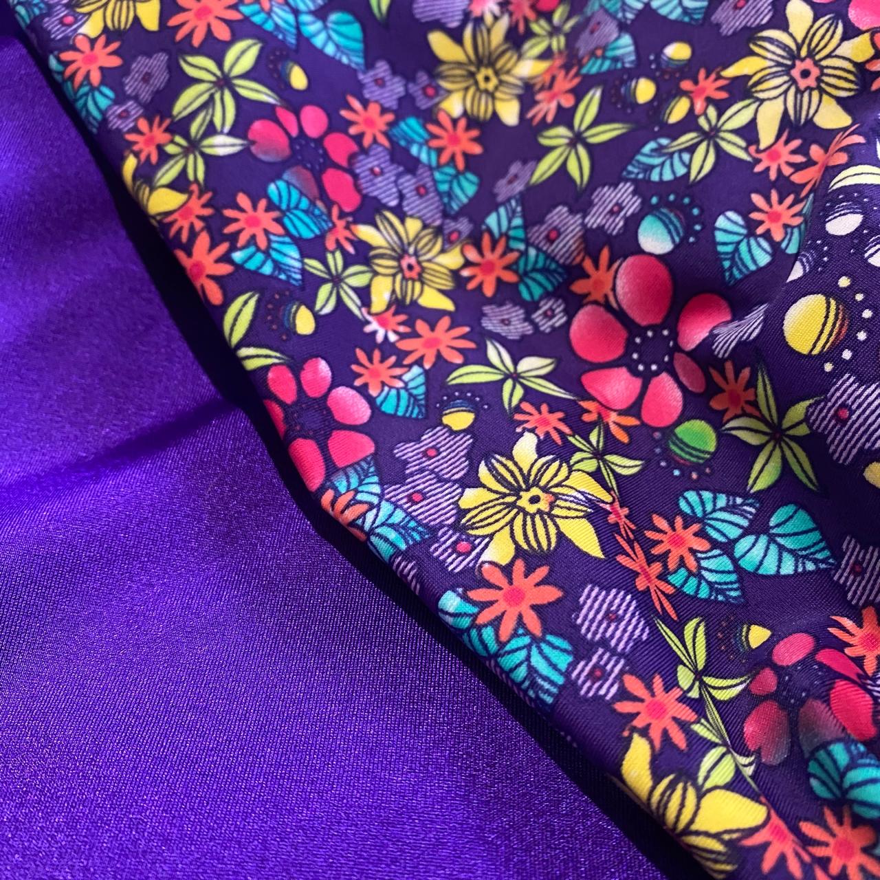 Jacaranda Purple Plain Lycra and Jacaranda Purple Printed Lycra with Pink, Yellow and Light Green Flowers