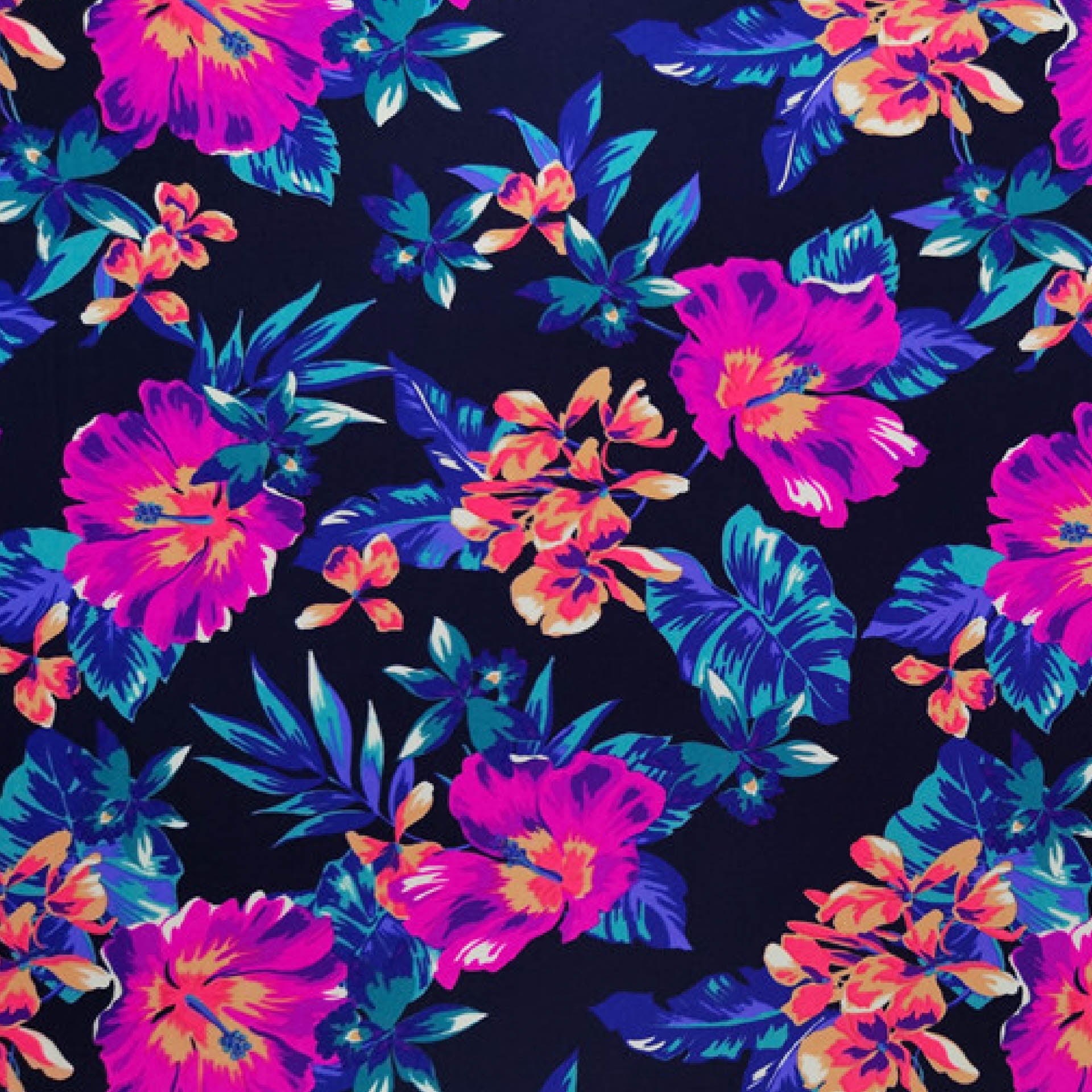 Lycra Printed Neon Hibiscus Flowers