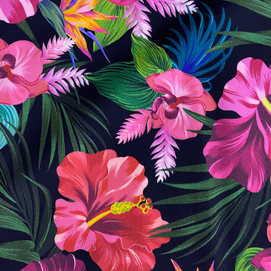 Lycra Printed Hibiscus with Strelitzia Flowers