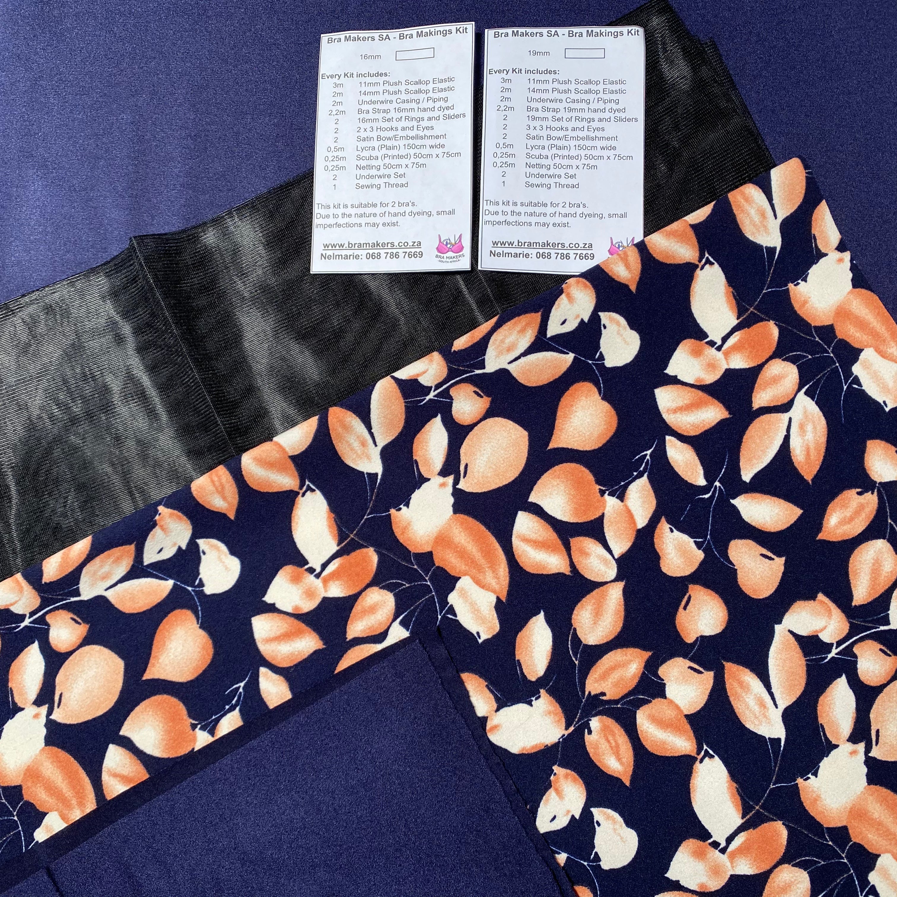 Bra Making Kit - Navy Petals Scuba