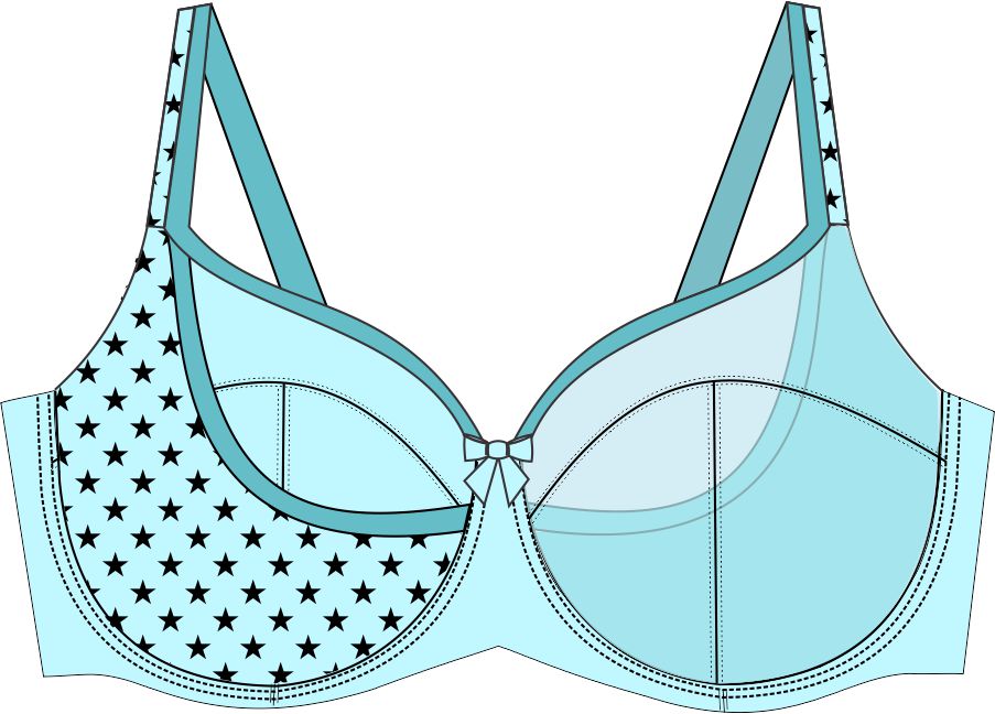 Light blue bra drawing with star pattern on a white background