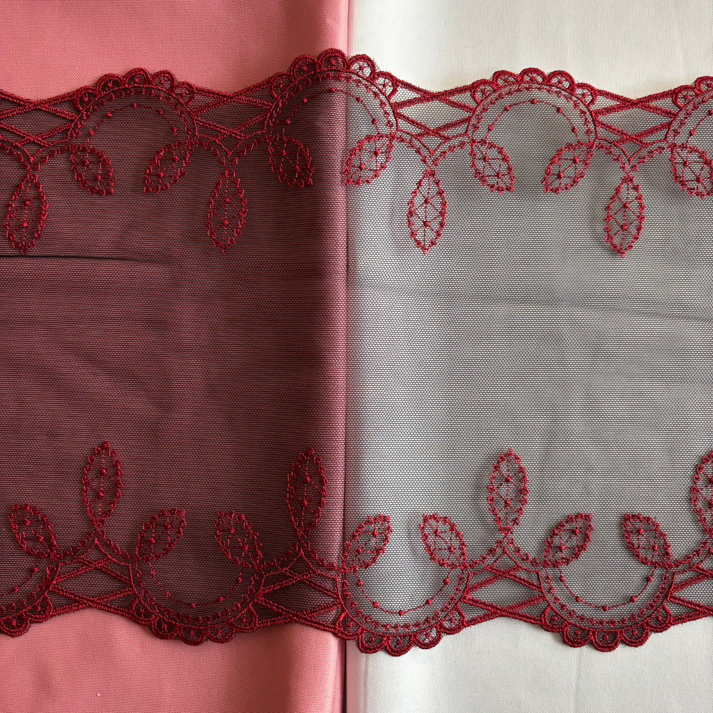 Embroidered Lace Black with Red Detail