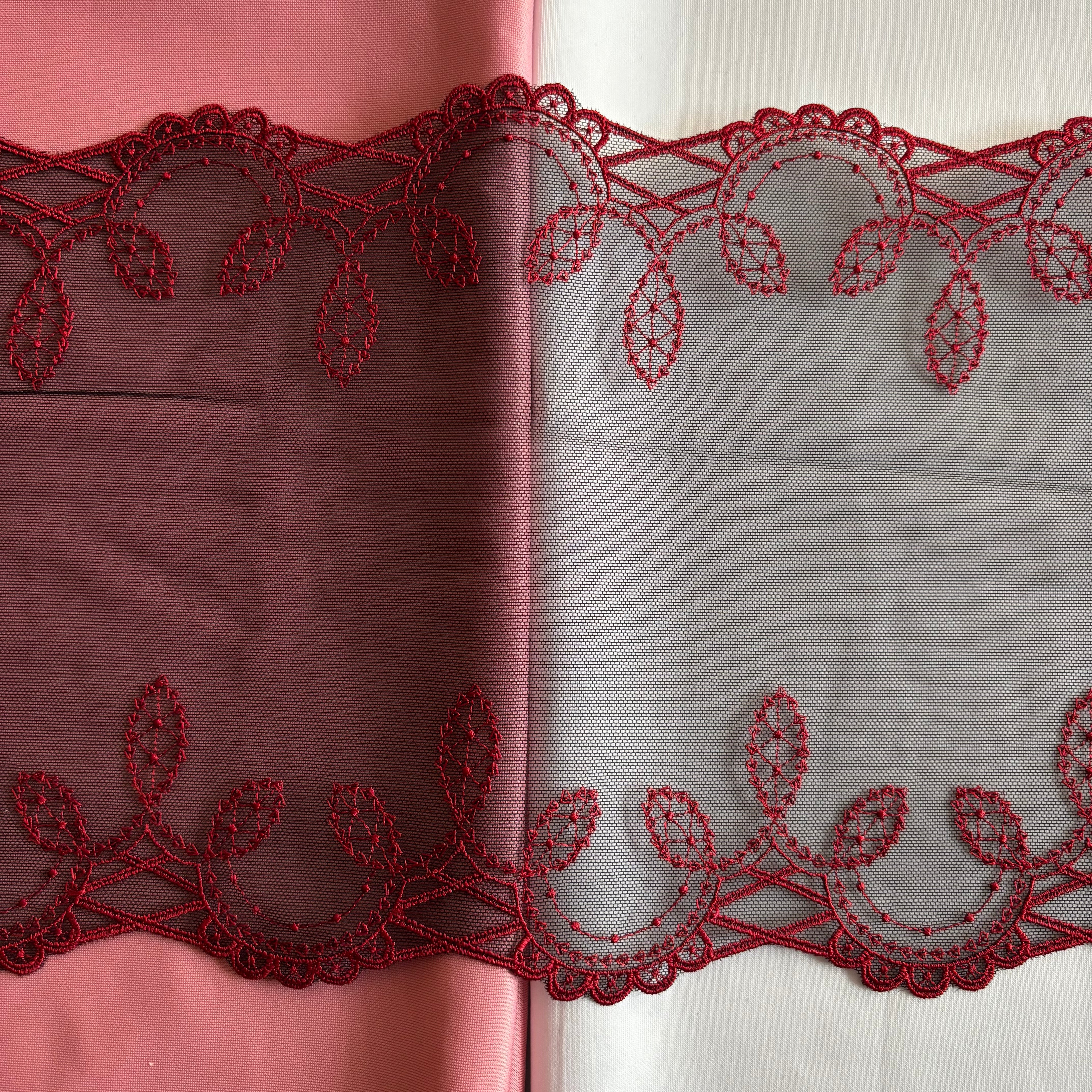 Embroidered Lace Black with Red Detail