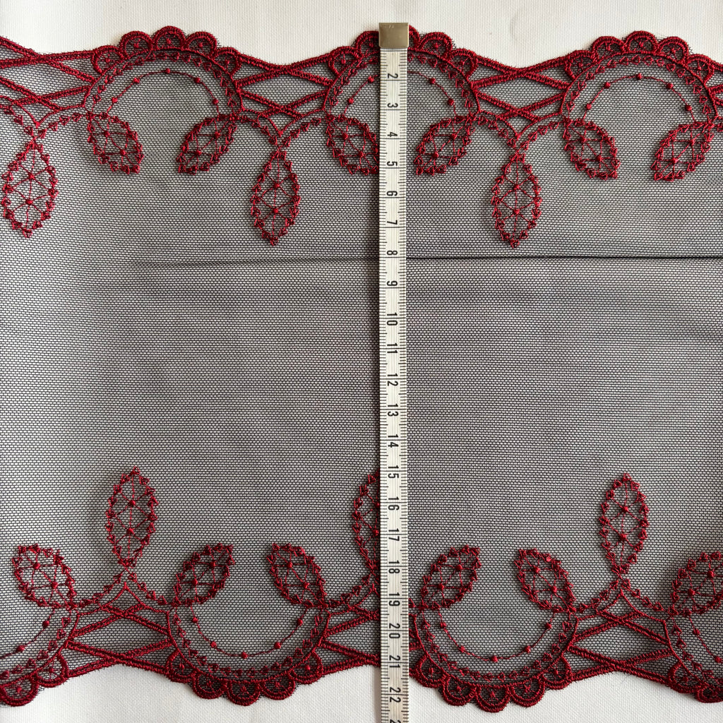 Embroidered Lace Black with Red Detail