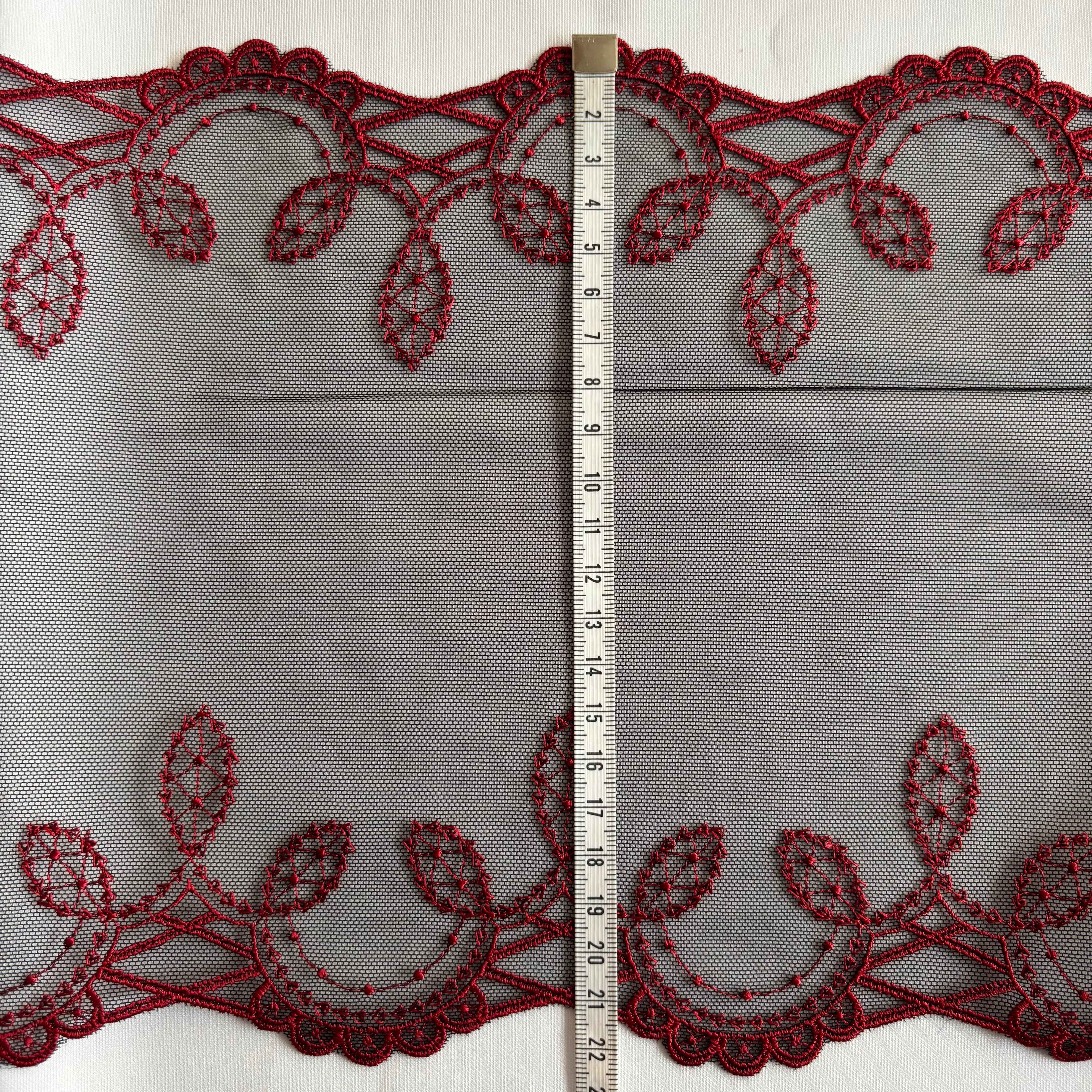 Embroidered Lace Black with Red Detail