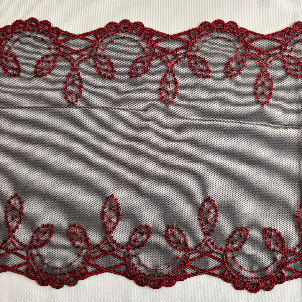 Embroidered Lace Black with Red Detail