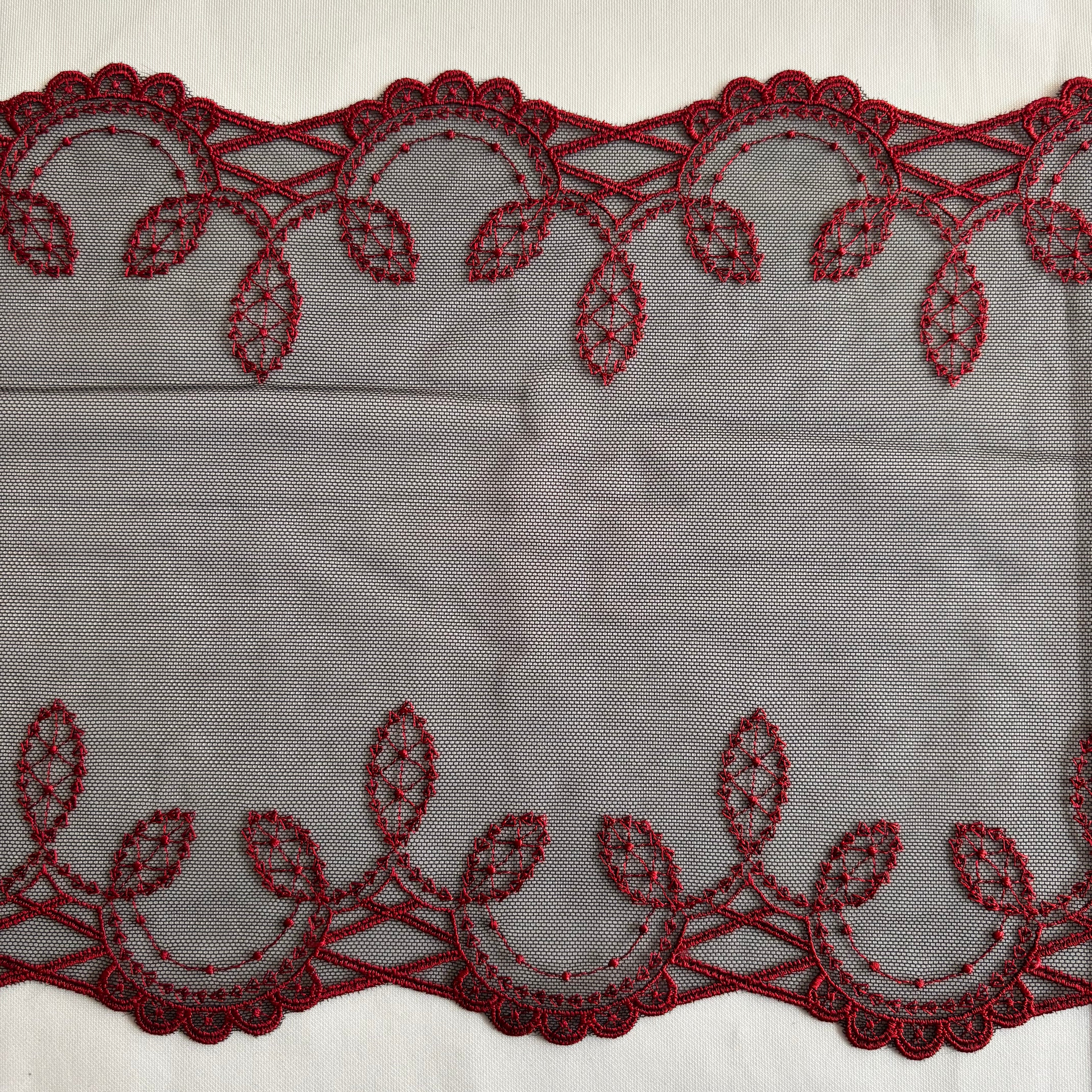 Embroidered Lace Black with Red Detail