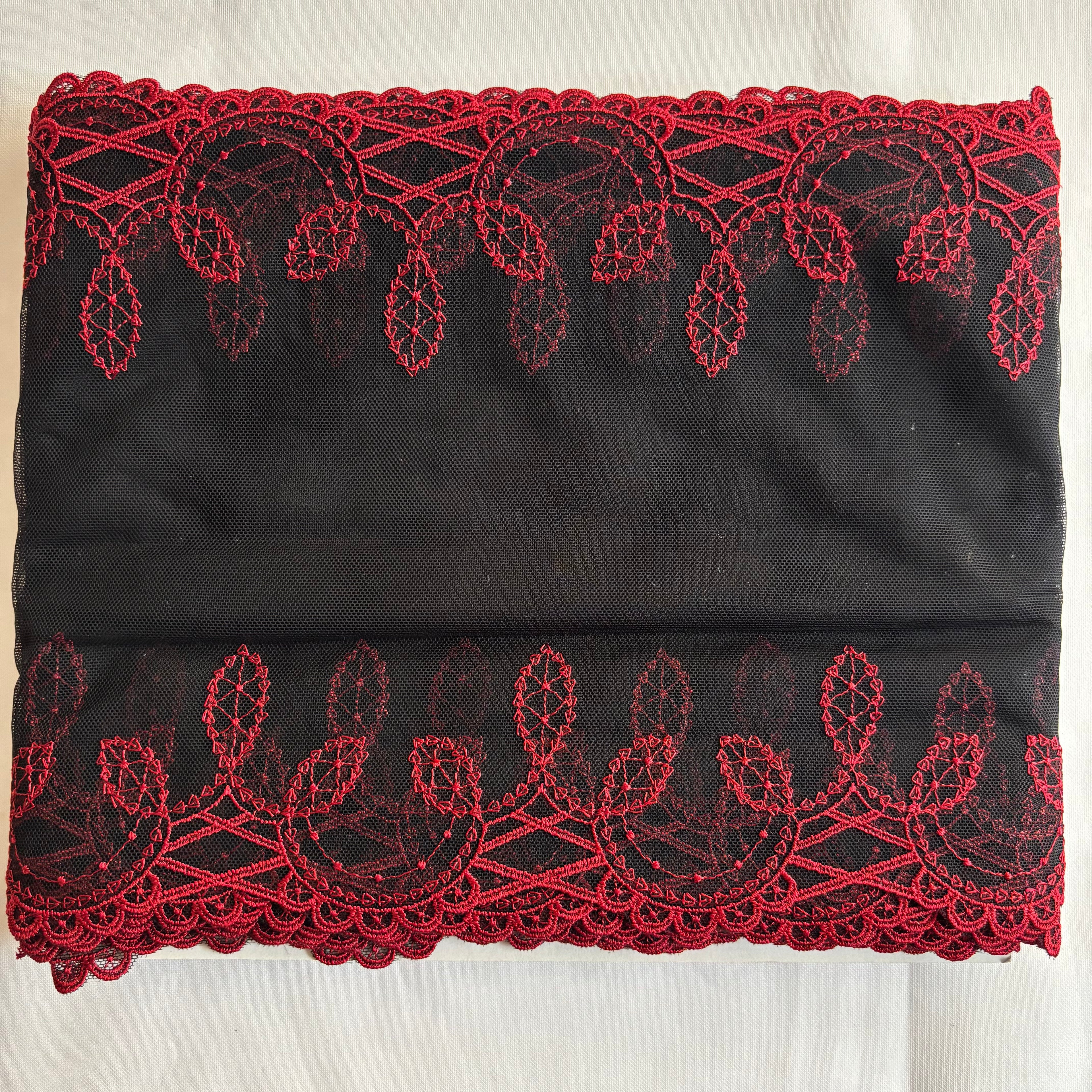 Embroidered Lace Black with Red Detail