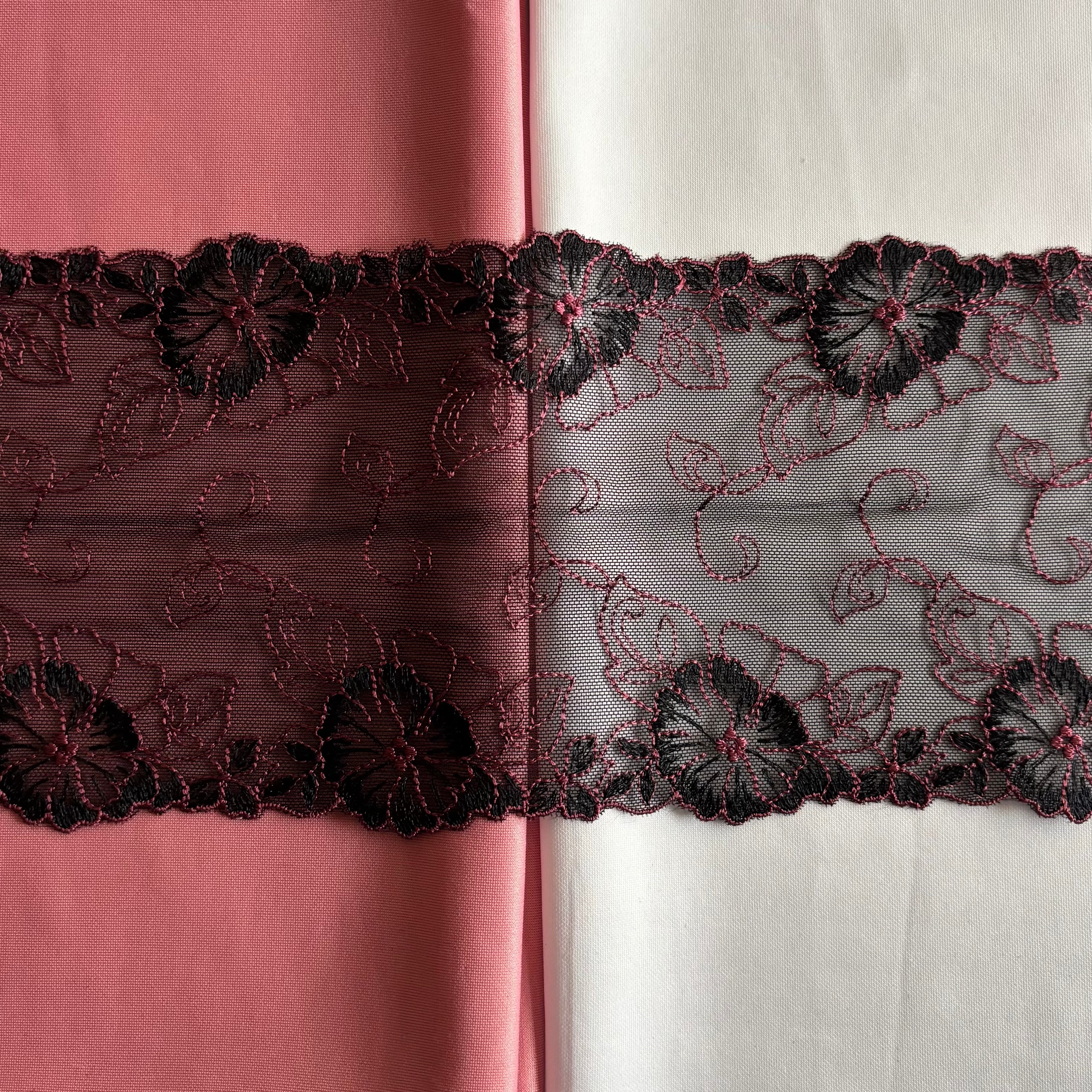 Embroidered Delicate Flower Lace Black with Cerise Pink