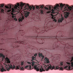 Embroidered Delicate Flower Lace Black with Cerise Pink