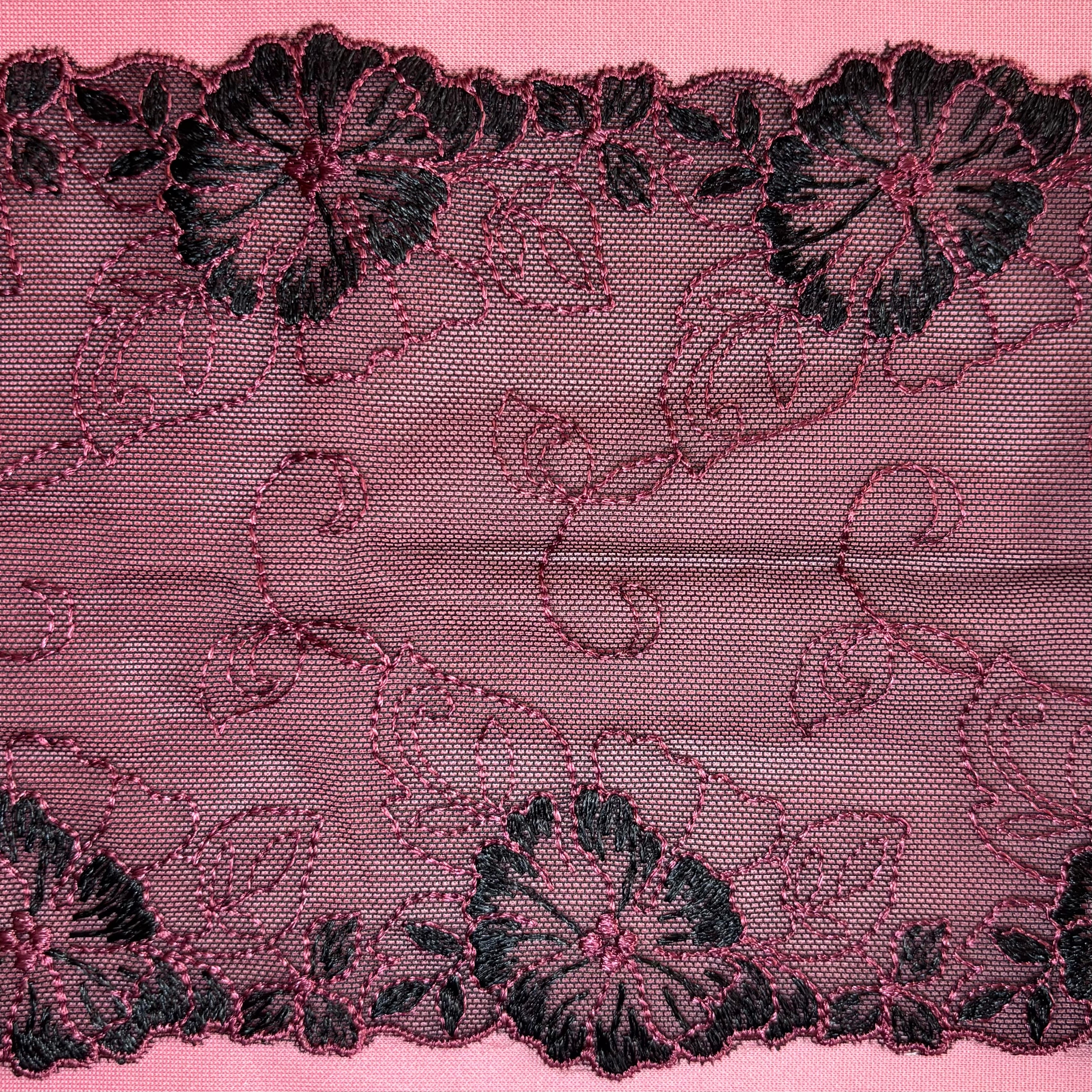 Embroidered Delicate Flower Lace Black with Cerise Pink