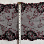 Embroidered Delicate Flower Lace Black with Cerise Pink