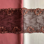 Embroidered Delicate Flower Lace Chocolate Brown with Brick Red