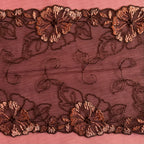 Embroidered Delicate Flower Lace Chocolate Brown with Brick Red