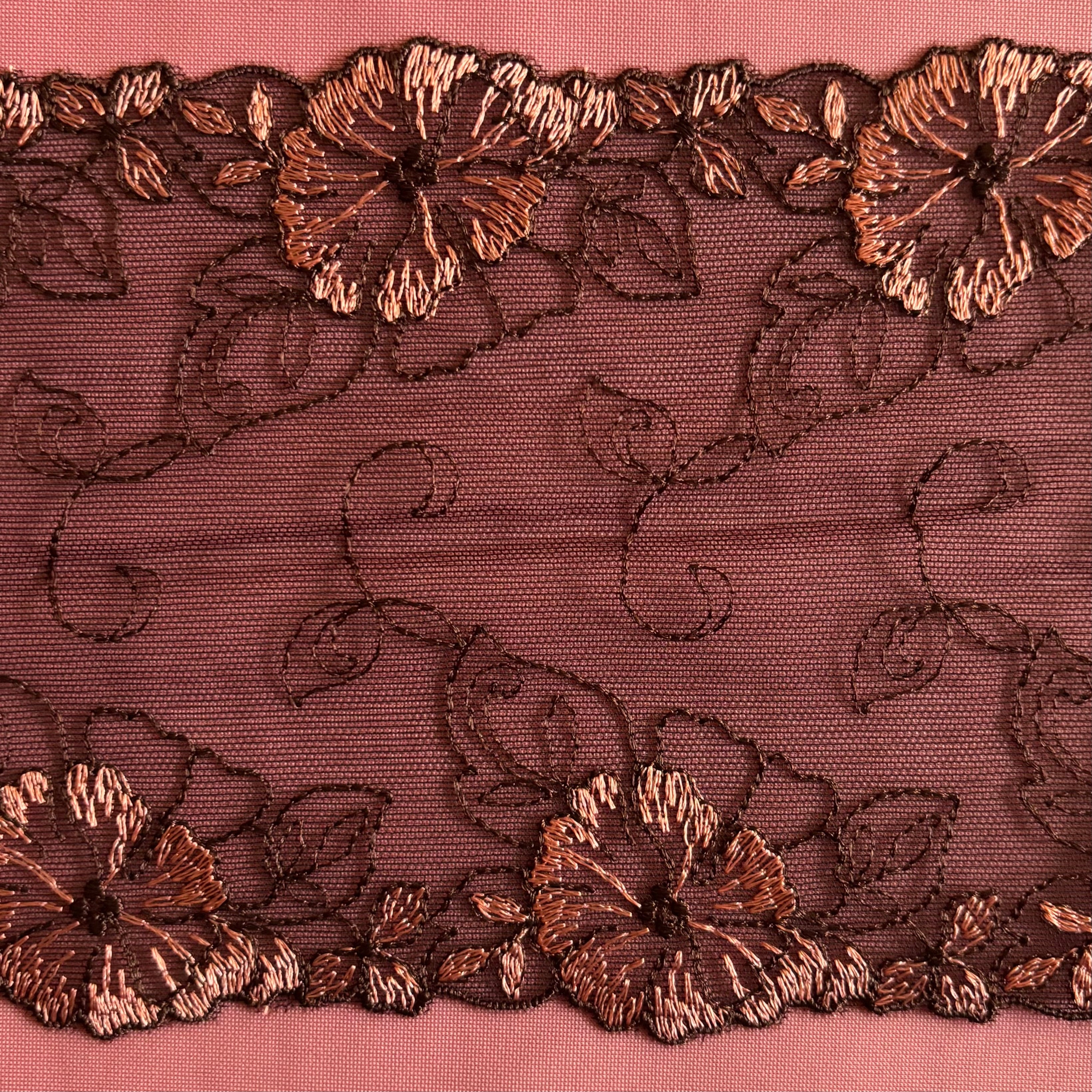 Embroidered Delicate Flower Lace Chocolate Brown with Brick Red