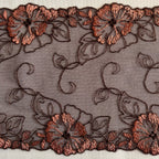 Embroidered Delicate Flower Lace Chocolate Brown with Brick Red