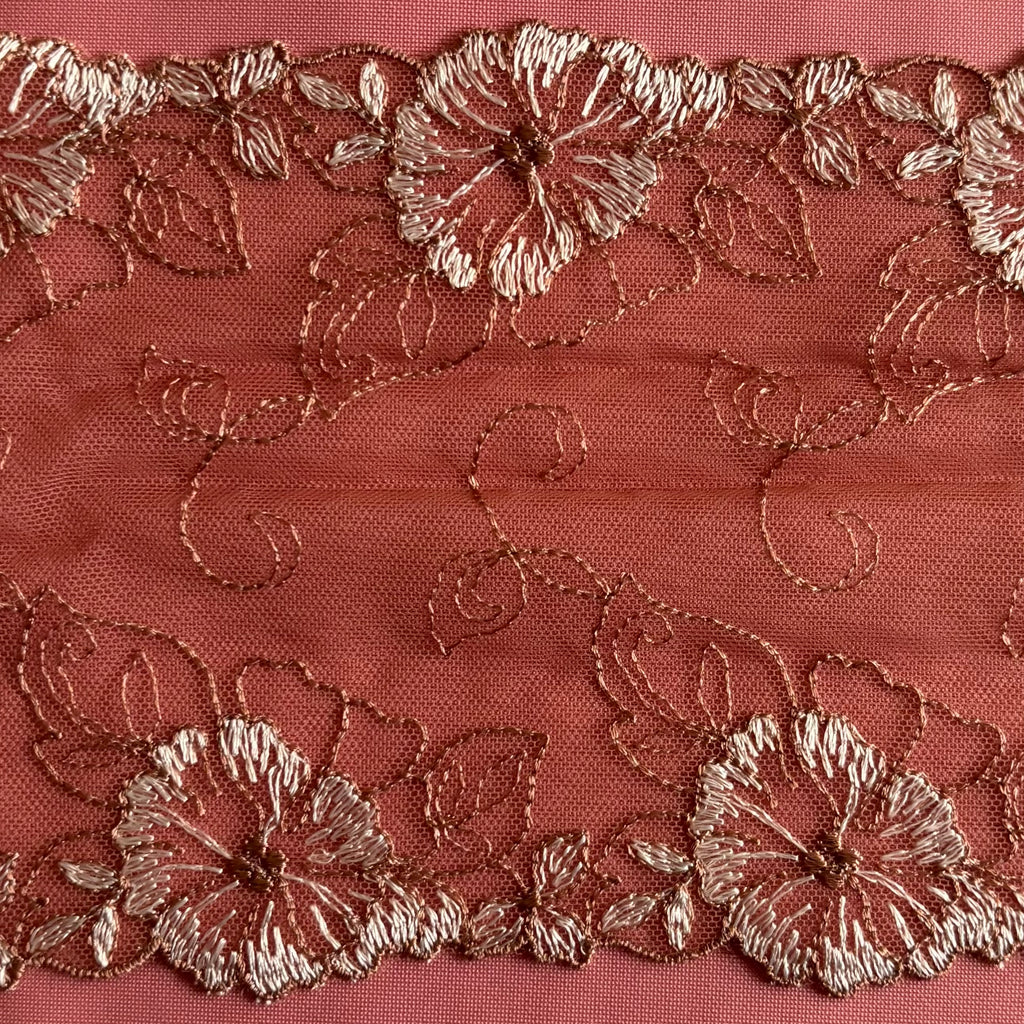 Embroidered Delicate Flower Lace Dark Mocha with Beige
