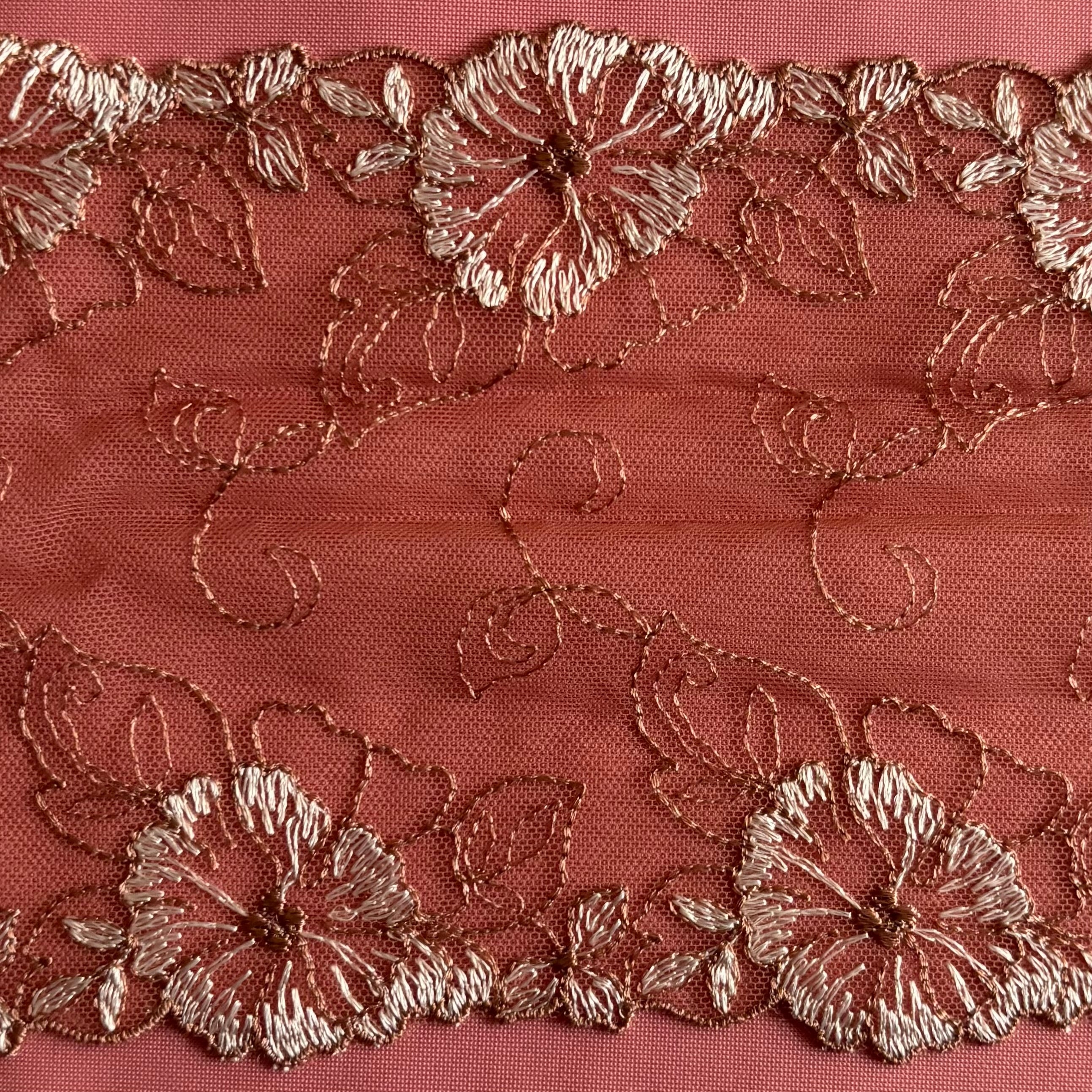 Embroidered Delicate Flower Lace Dark Mocha with Beige