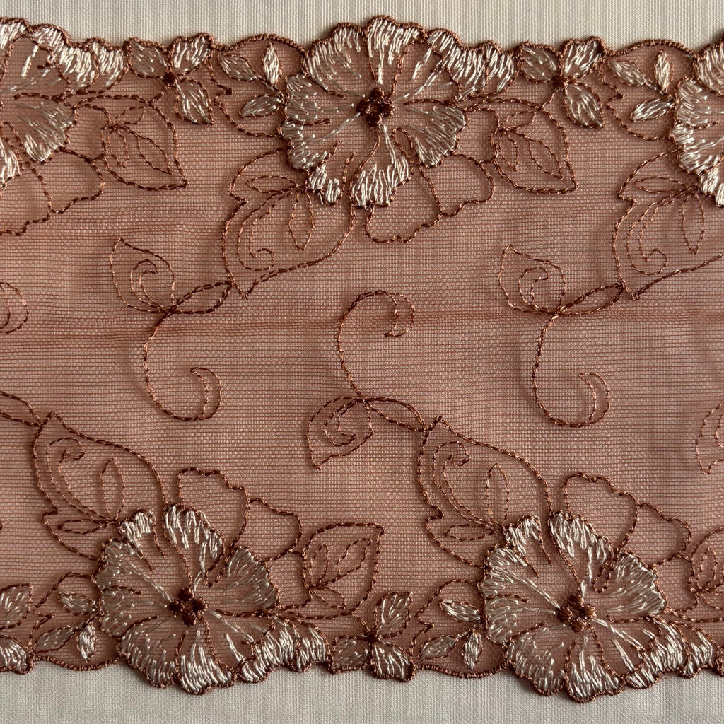 Embroidered Delicate Flower Lace Dark Mocha with Beige
