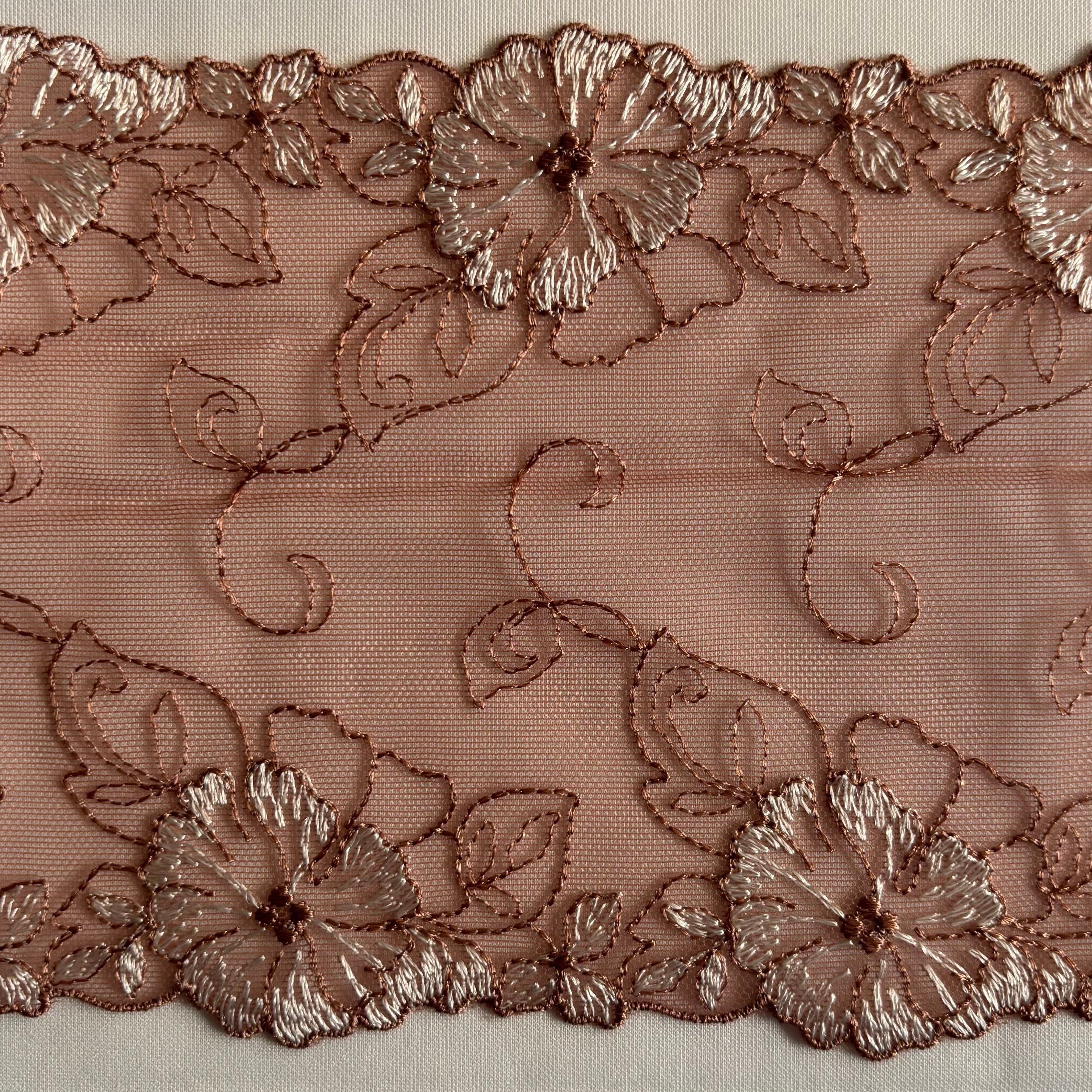 Embroidered Delicate Flower Lace Dark Mocha with Beige