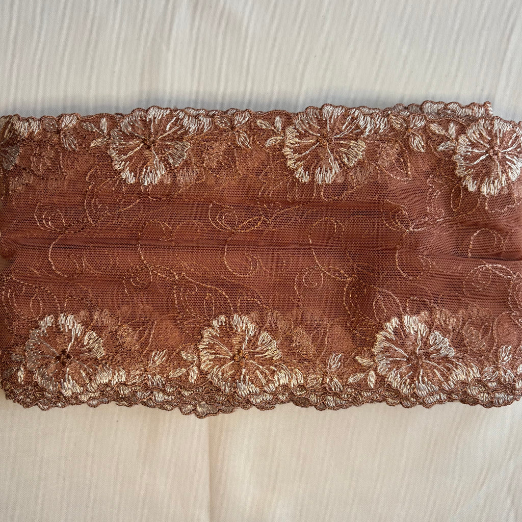 Embroidered Delicate Flower Lace Dark Mocha with Beige