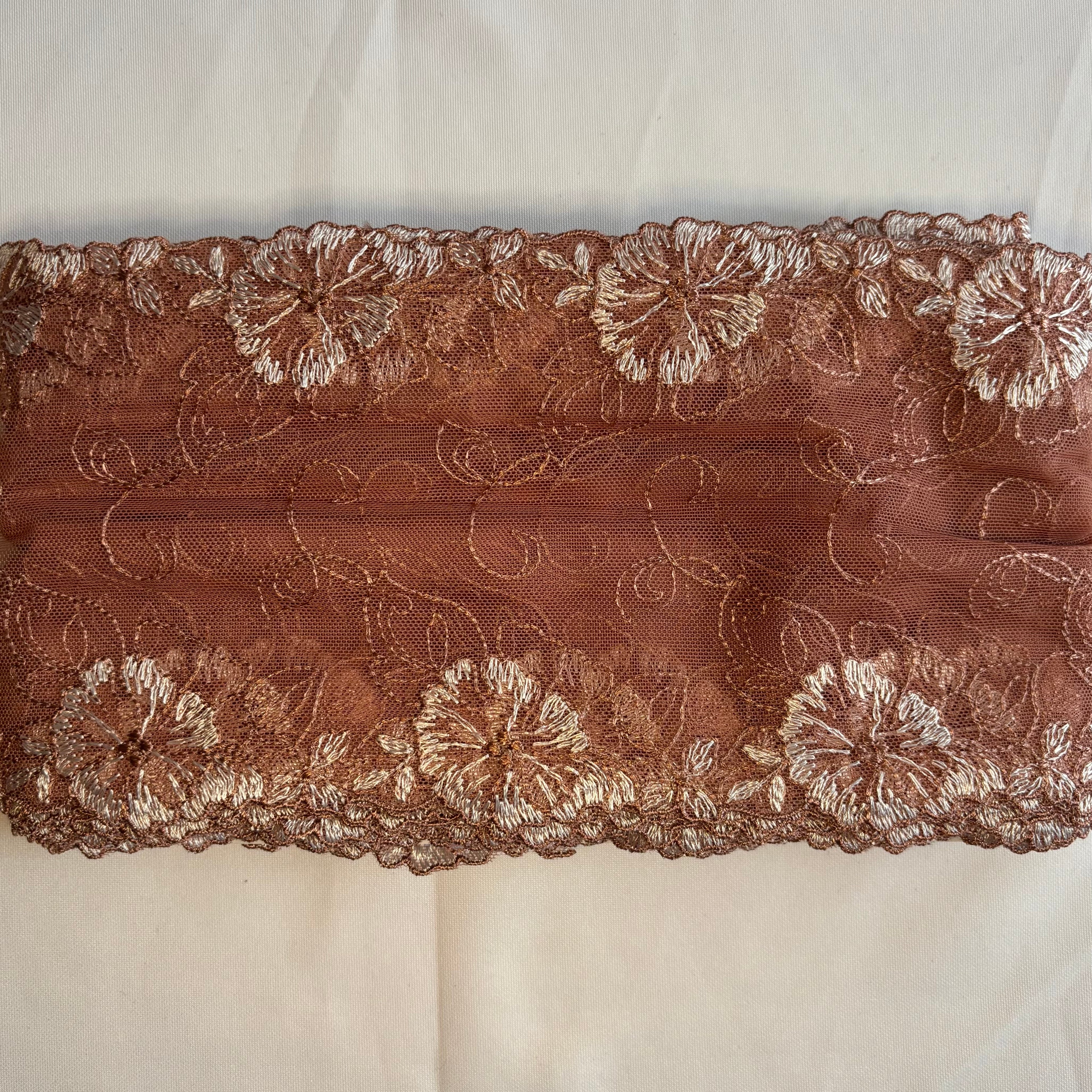 Embroidered Delicate Flower Lace Dark Mocha with Beige