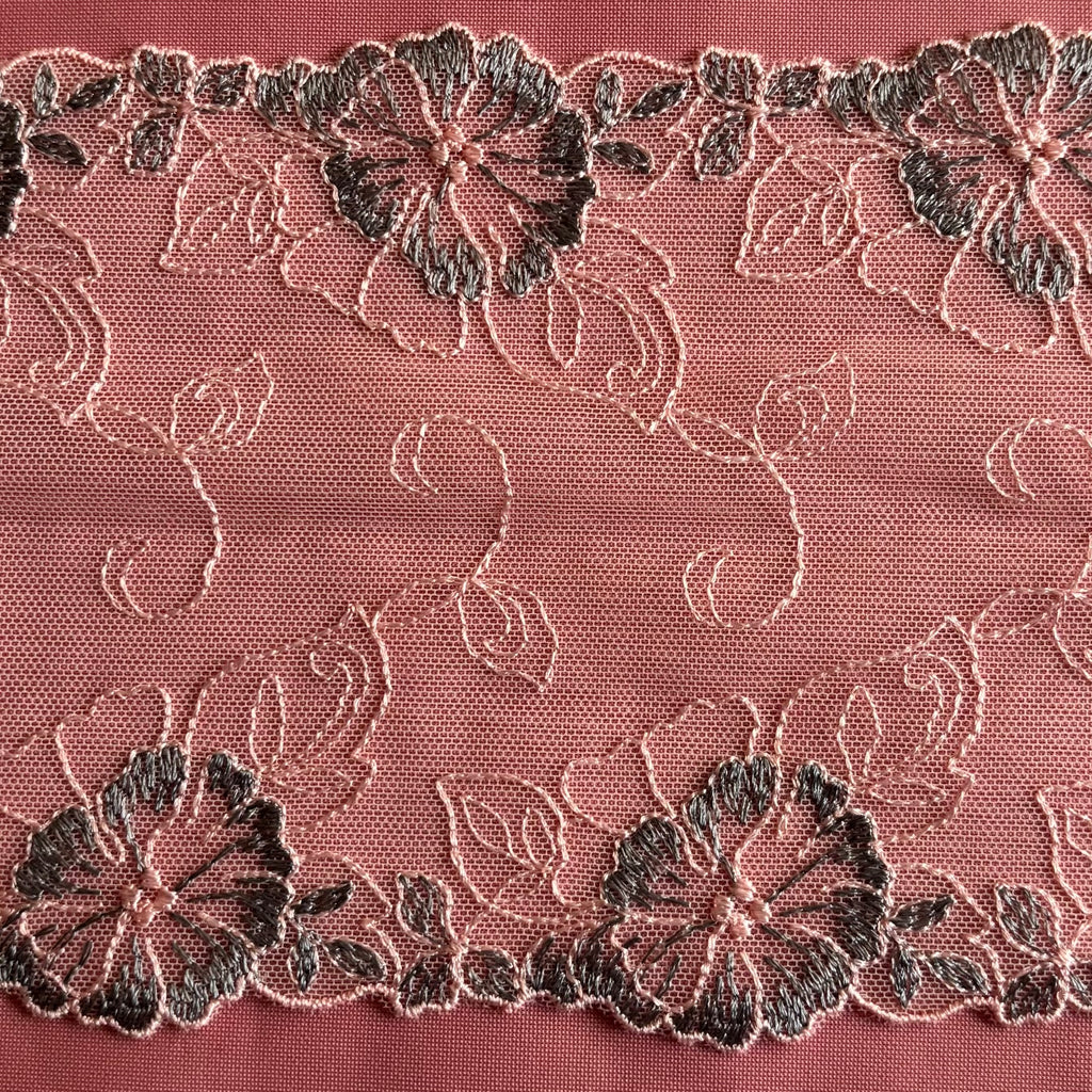 Embroidered Delicate Flower Lace Light Pink with Light Grey