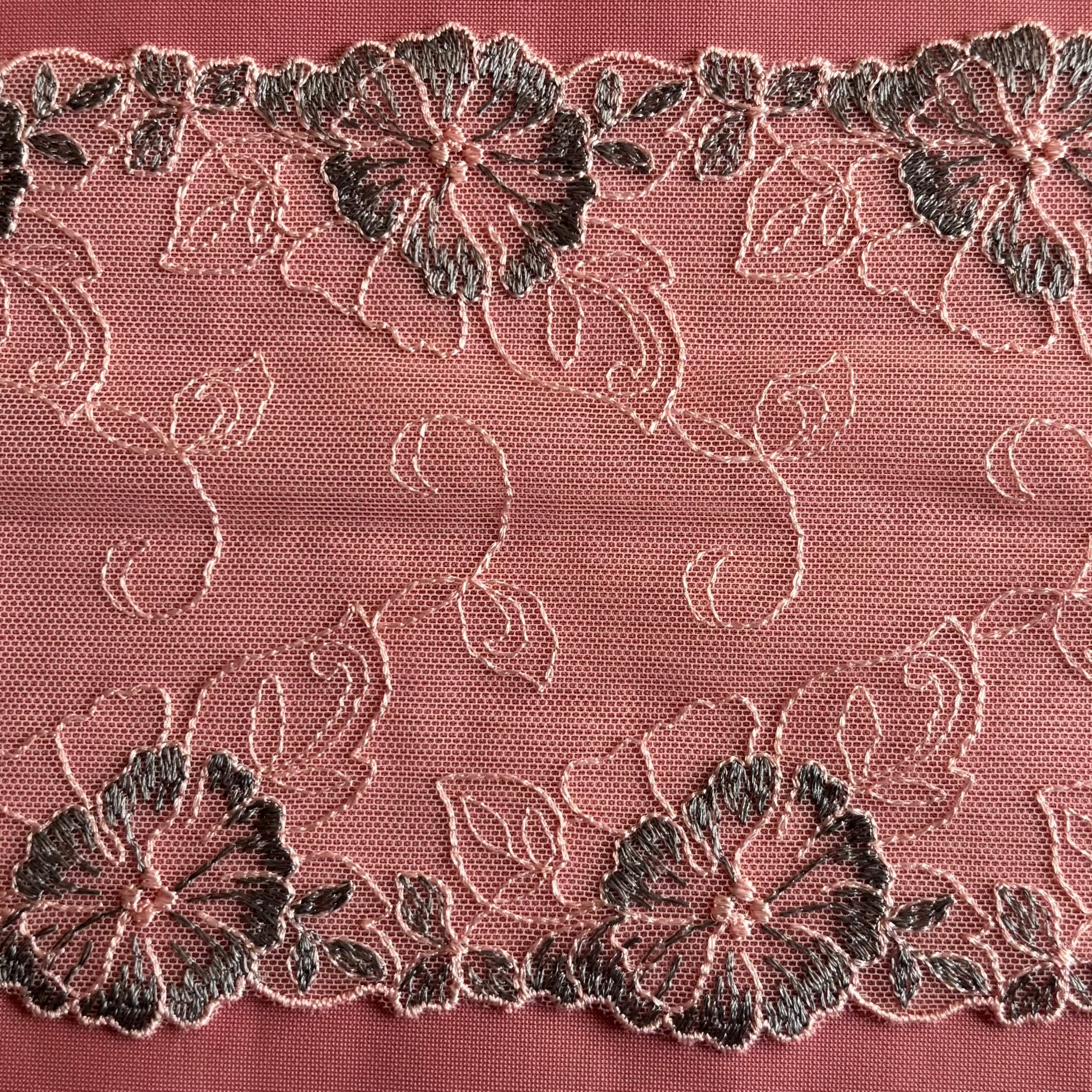 Embroidered Delicate Flower Lace Light Pink with Light Grey