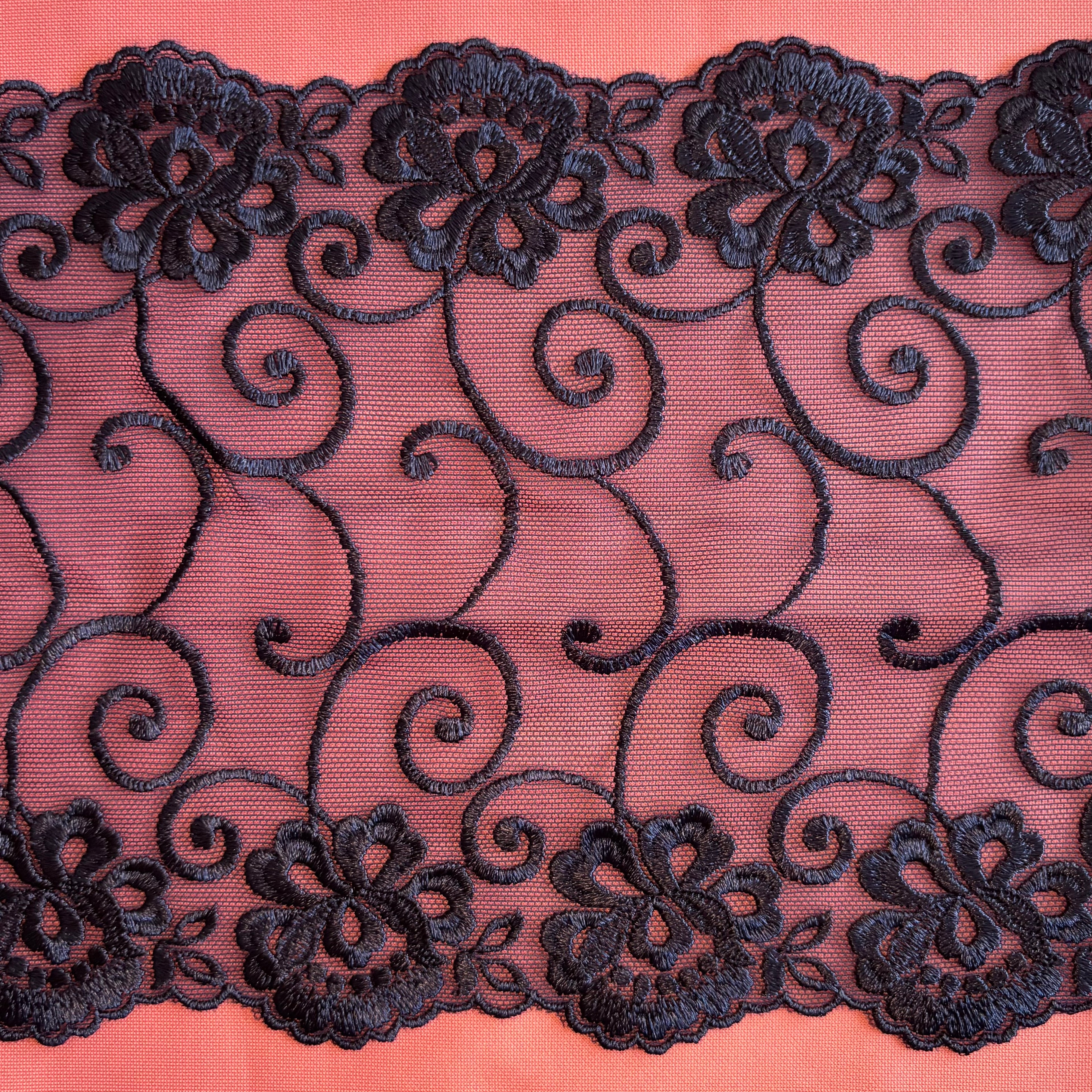 Embroidered Lace Flower Swirls Navy