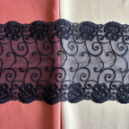 Embroidered Lace Flower Swirls Navy