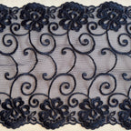 Embroidered Lace Flower Swirls Navy