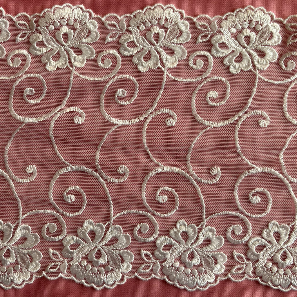 Embroidered Lace Flower Swirls White
