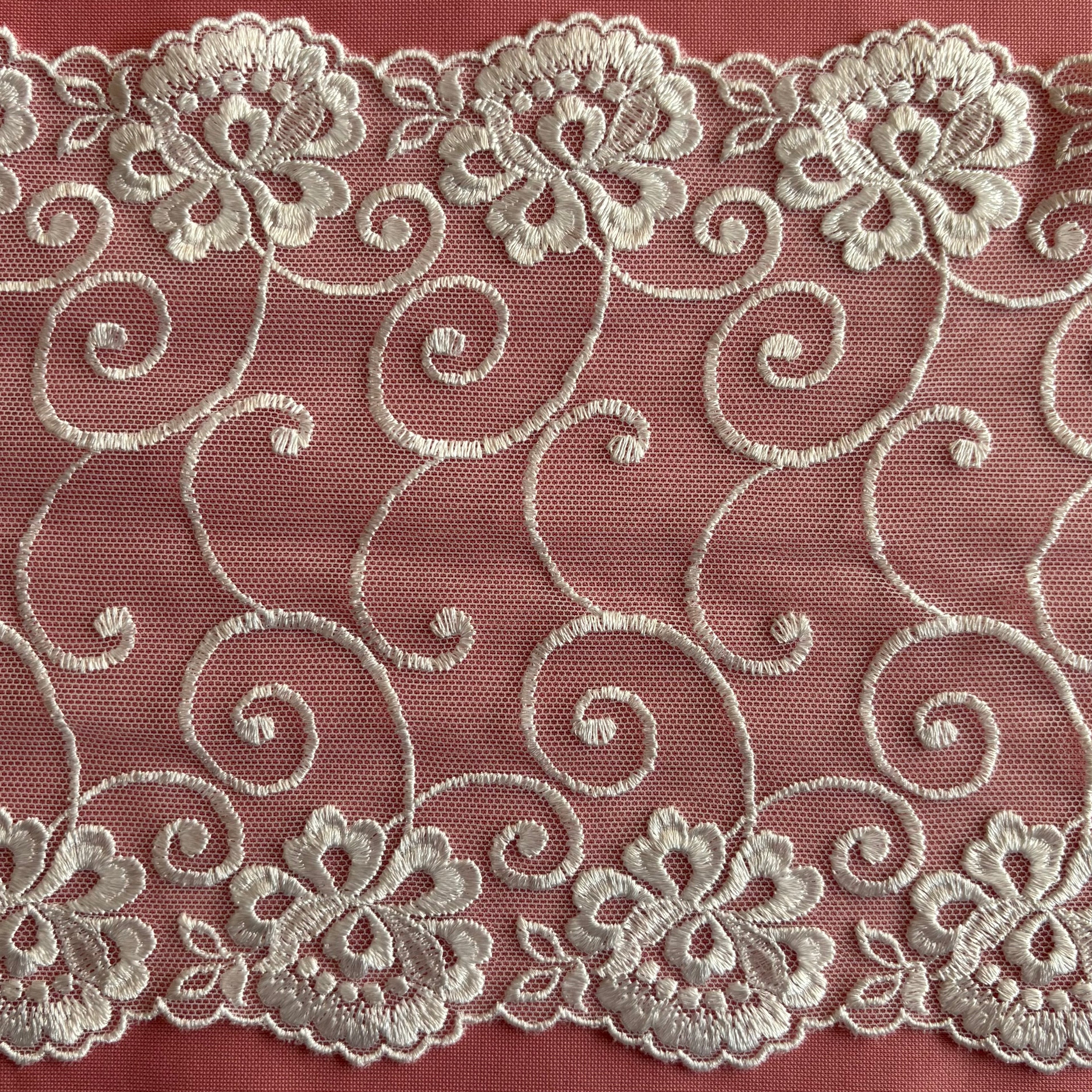 Embroidered Lace Flower Swirls White