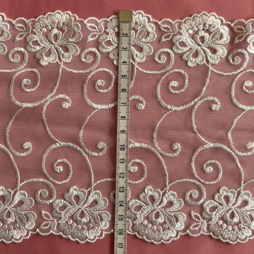 Embroidered Lace Flower Swirls White