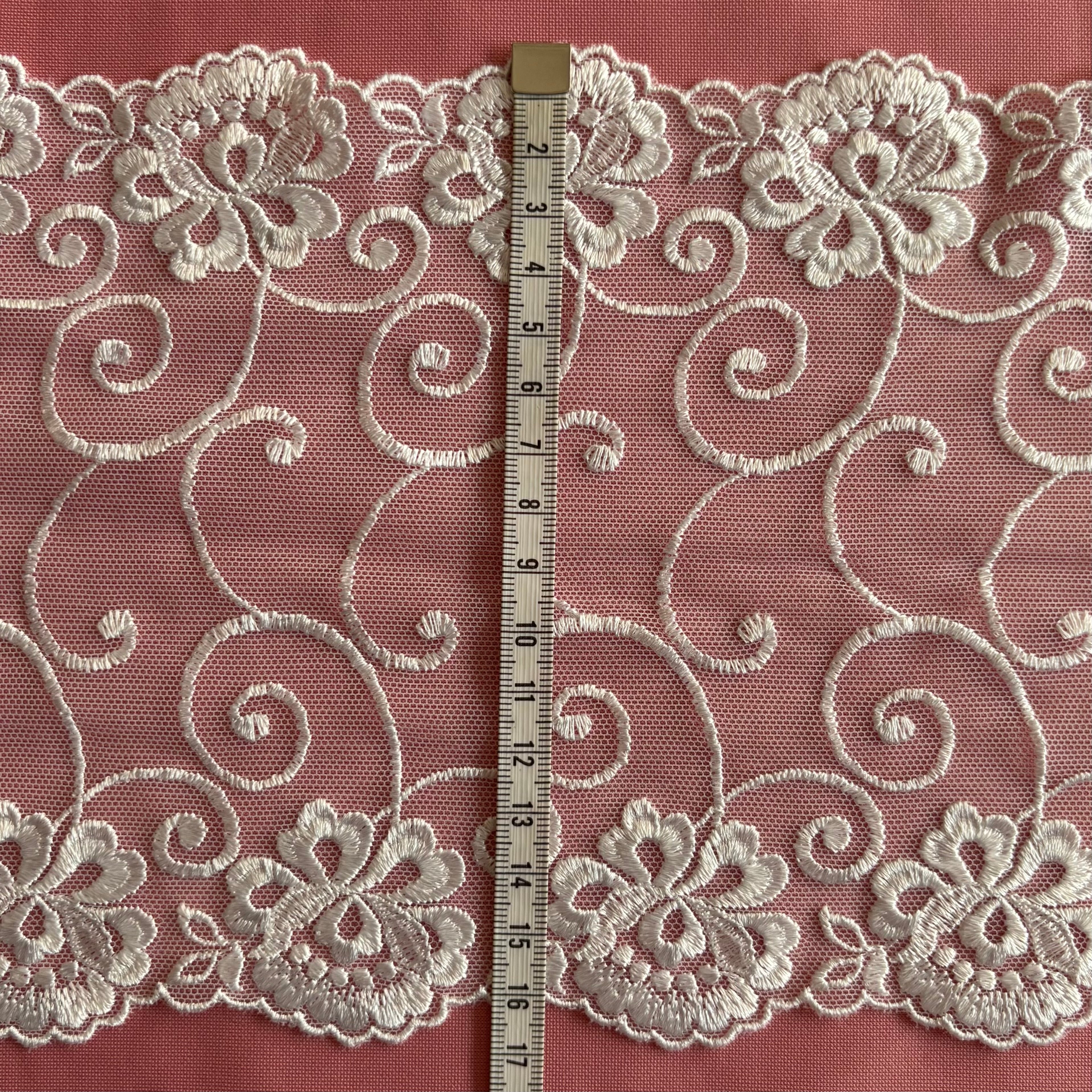 Embroidered Lace Flower Swirls White