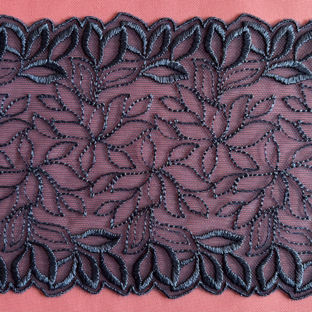 Embroidered Lace Leaves Branch Denim