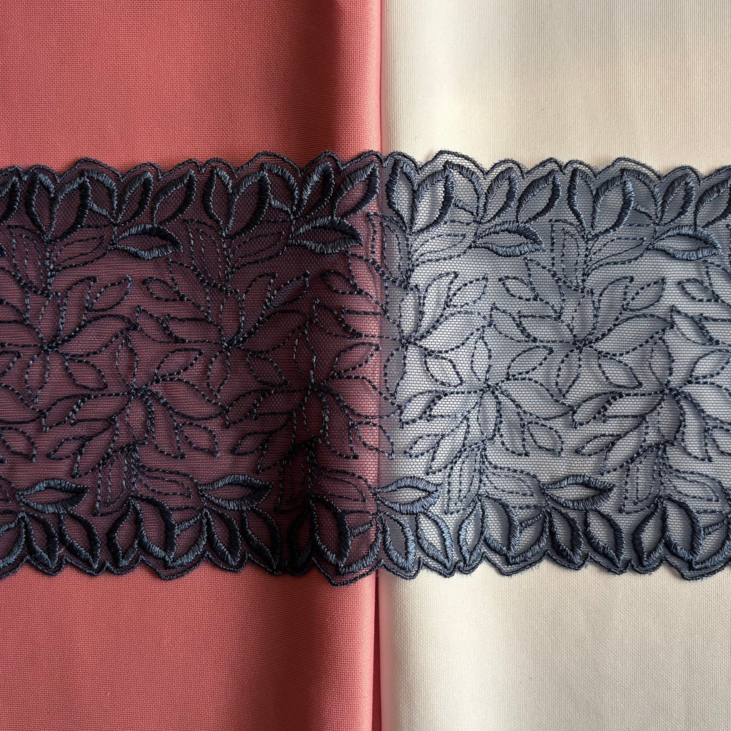 Embroidered Lace Leaves Branch Denim