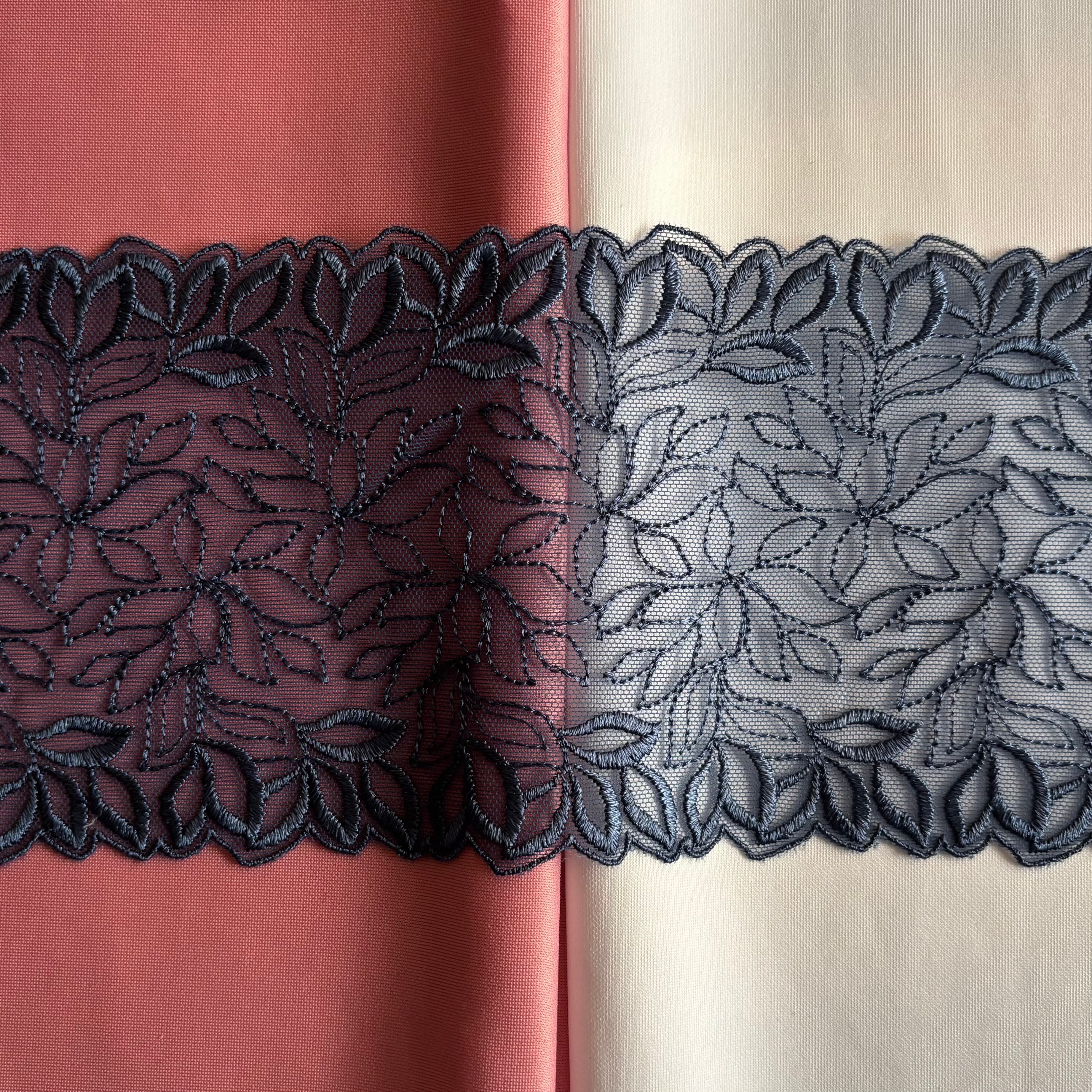 Embroidered Lace Leaves Branch Denim