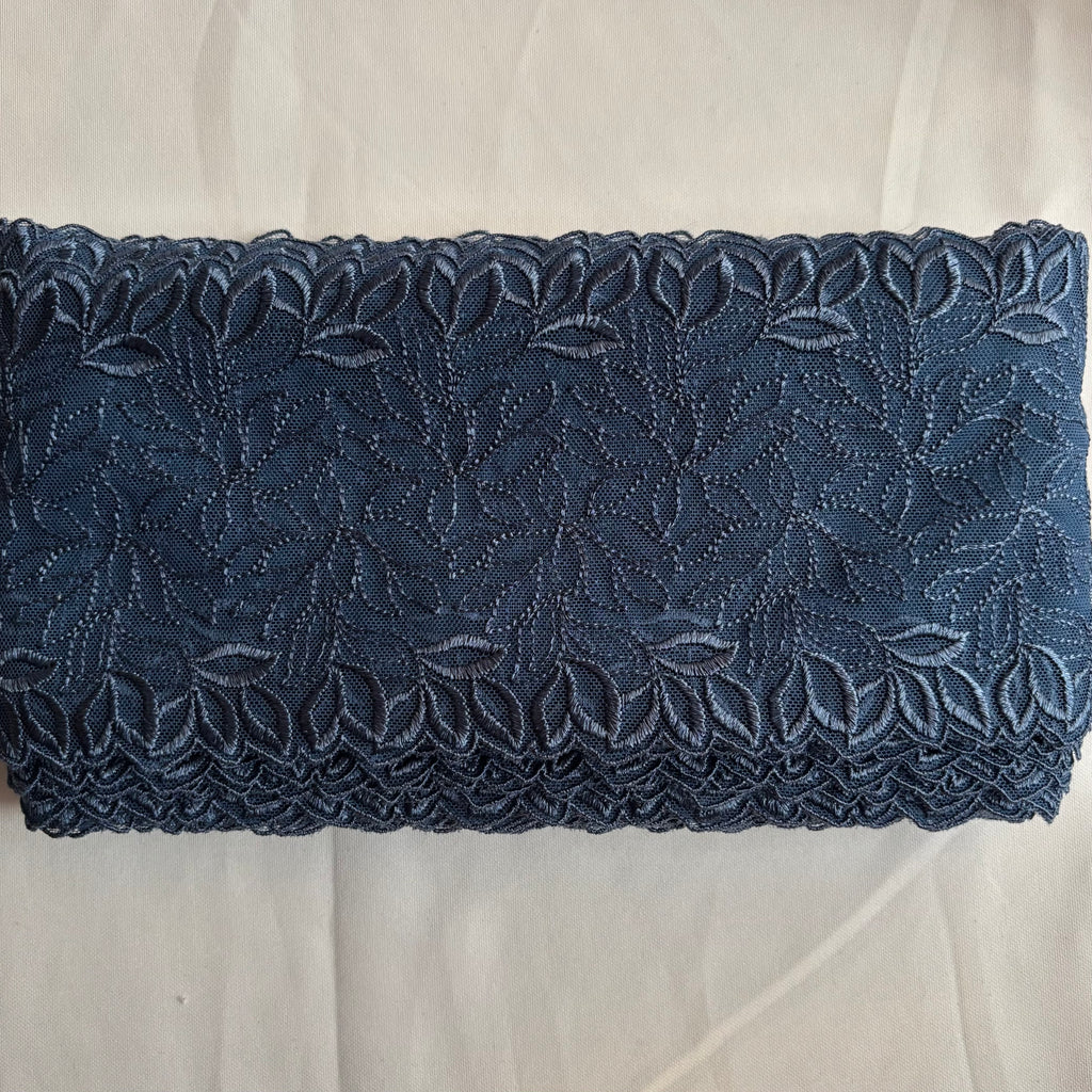 Embroidered Lace Leaves Branch Denim