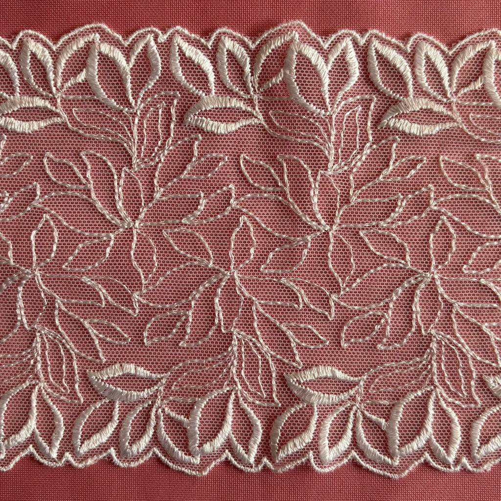 Embroidered Lace Leaves Branch White