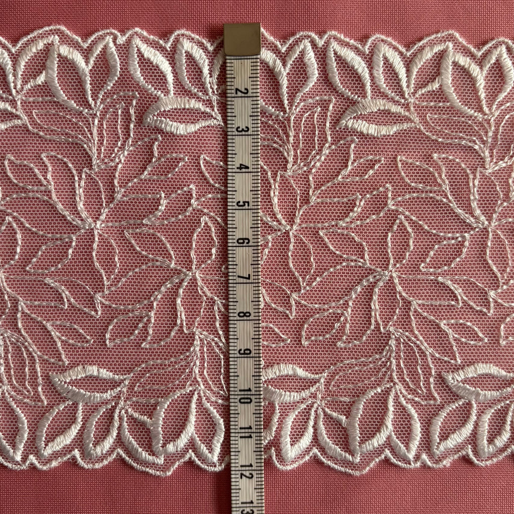 Embroidered Lace Leaves Branch White