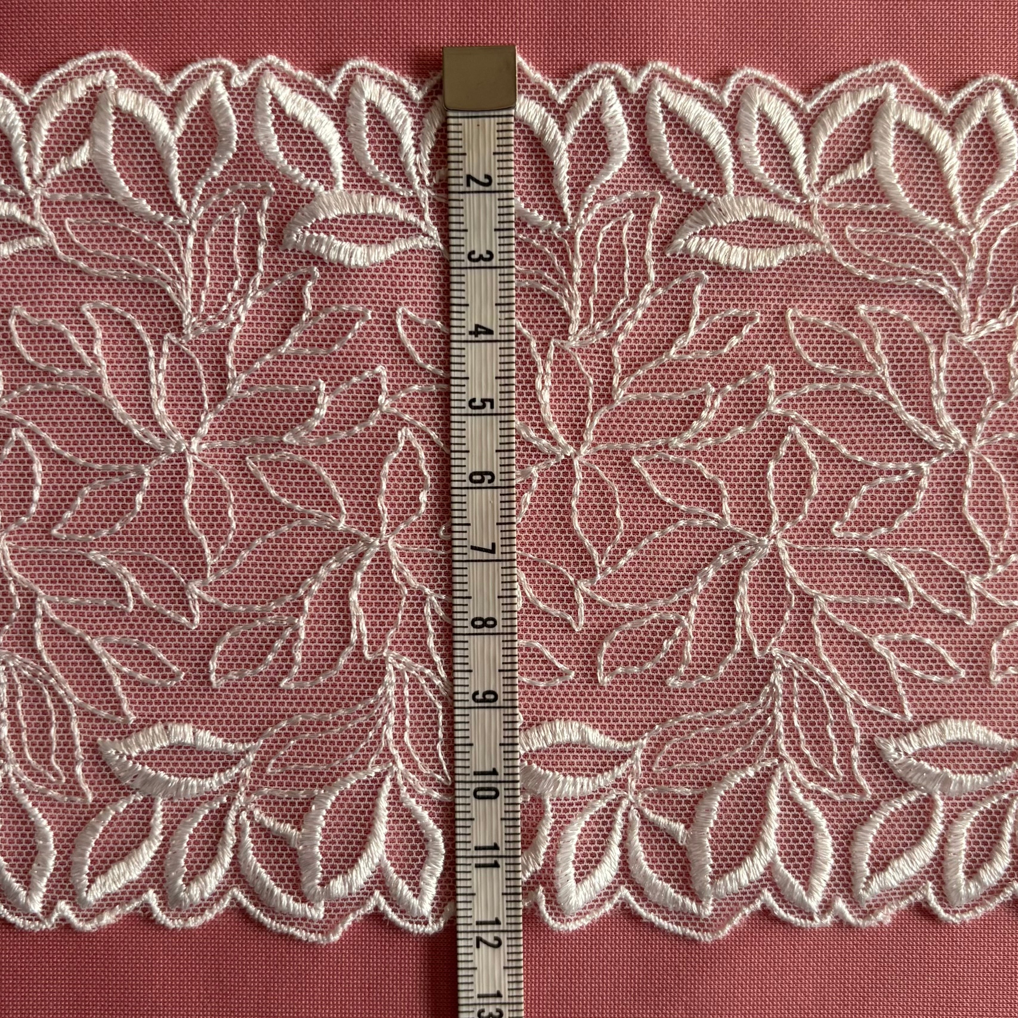 Embroidered Lace Leaves Branch White