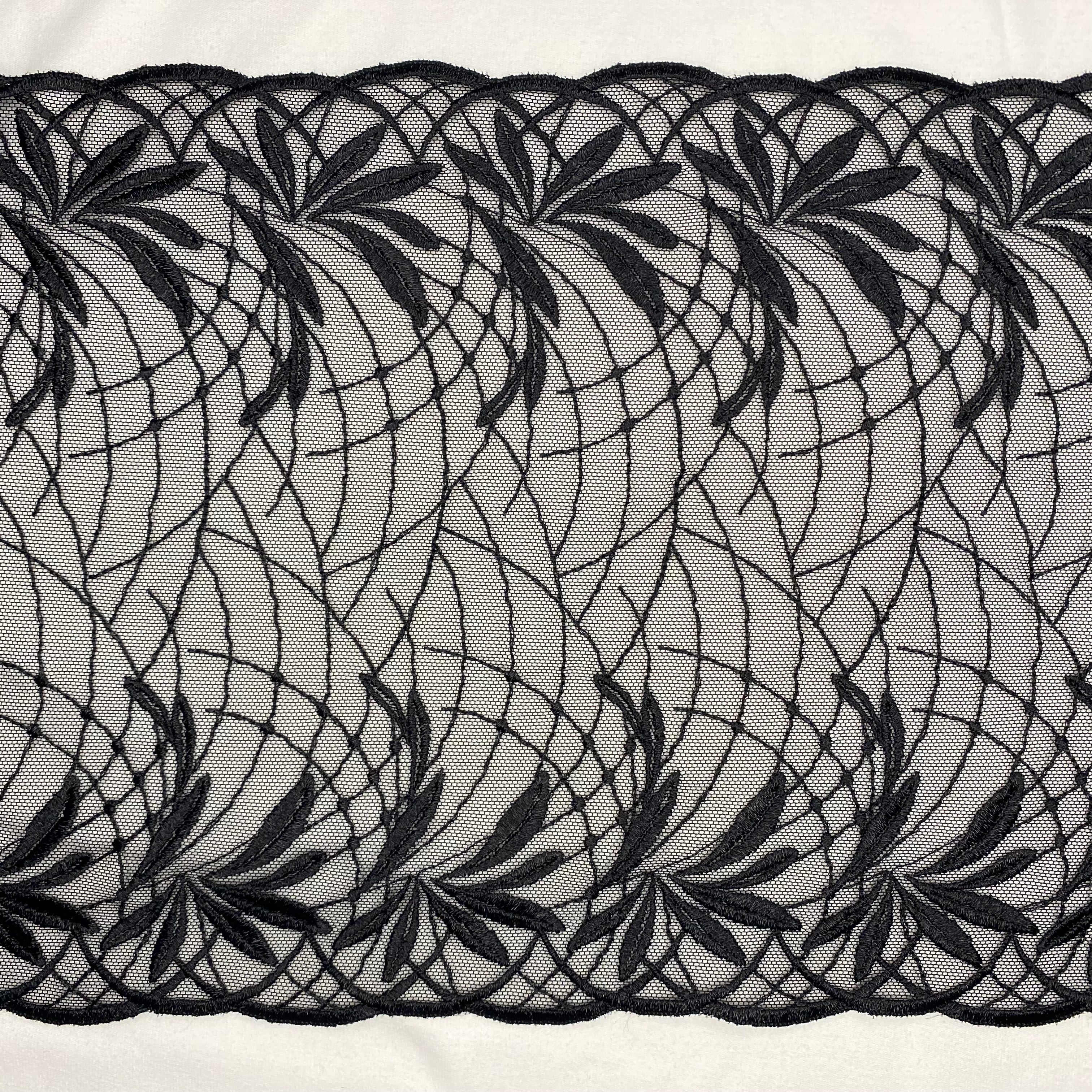 Embroidered Lace Palm Trees Black