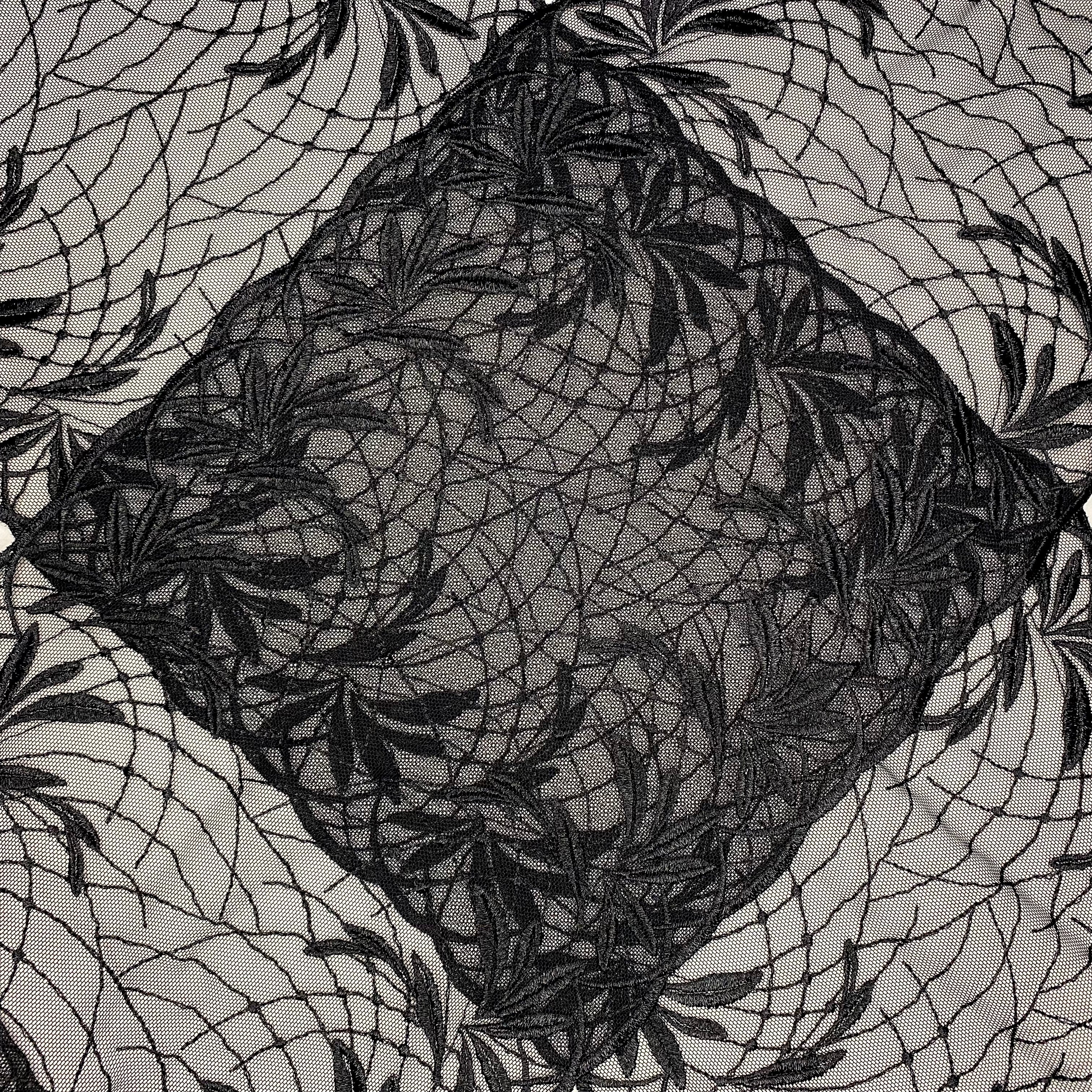 Embroidered Lace Palm Trees Black