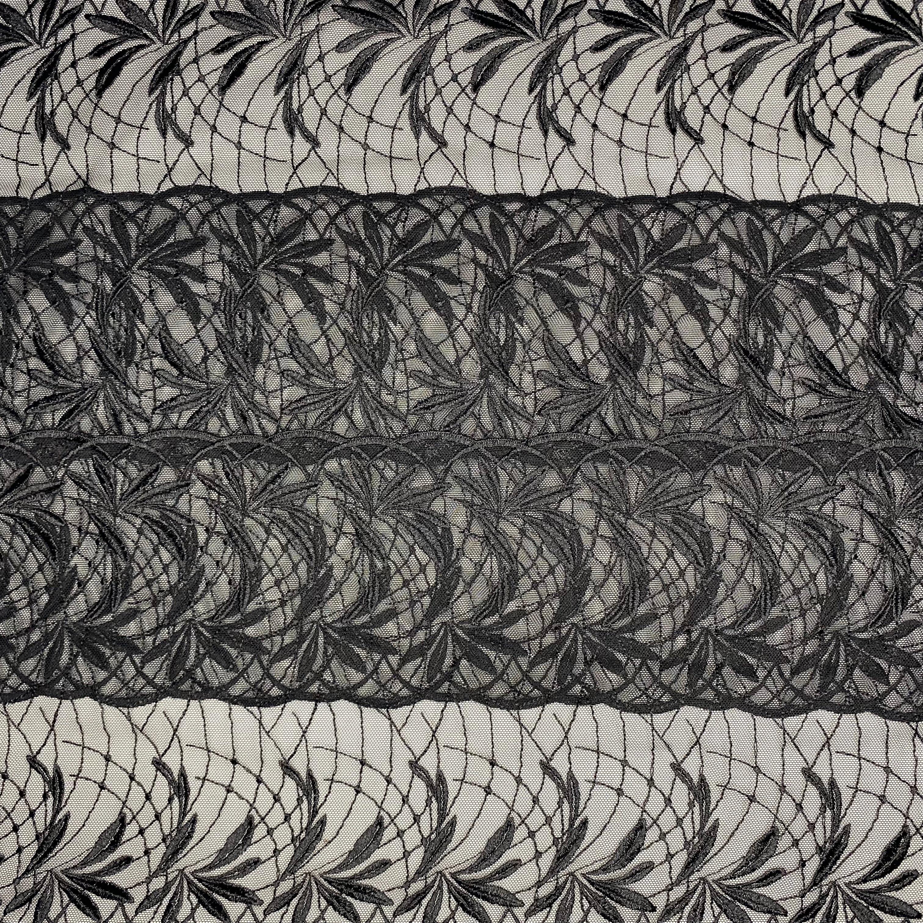 Embroidered Lace Palm Trees Black