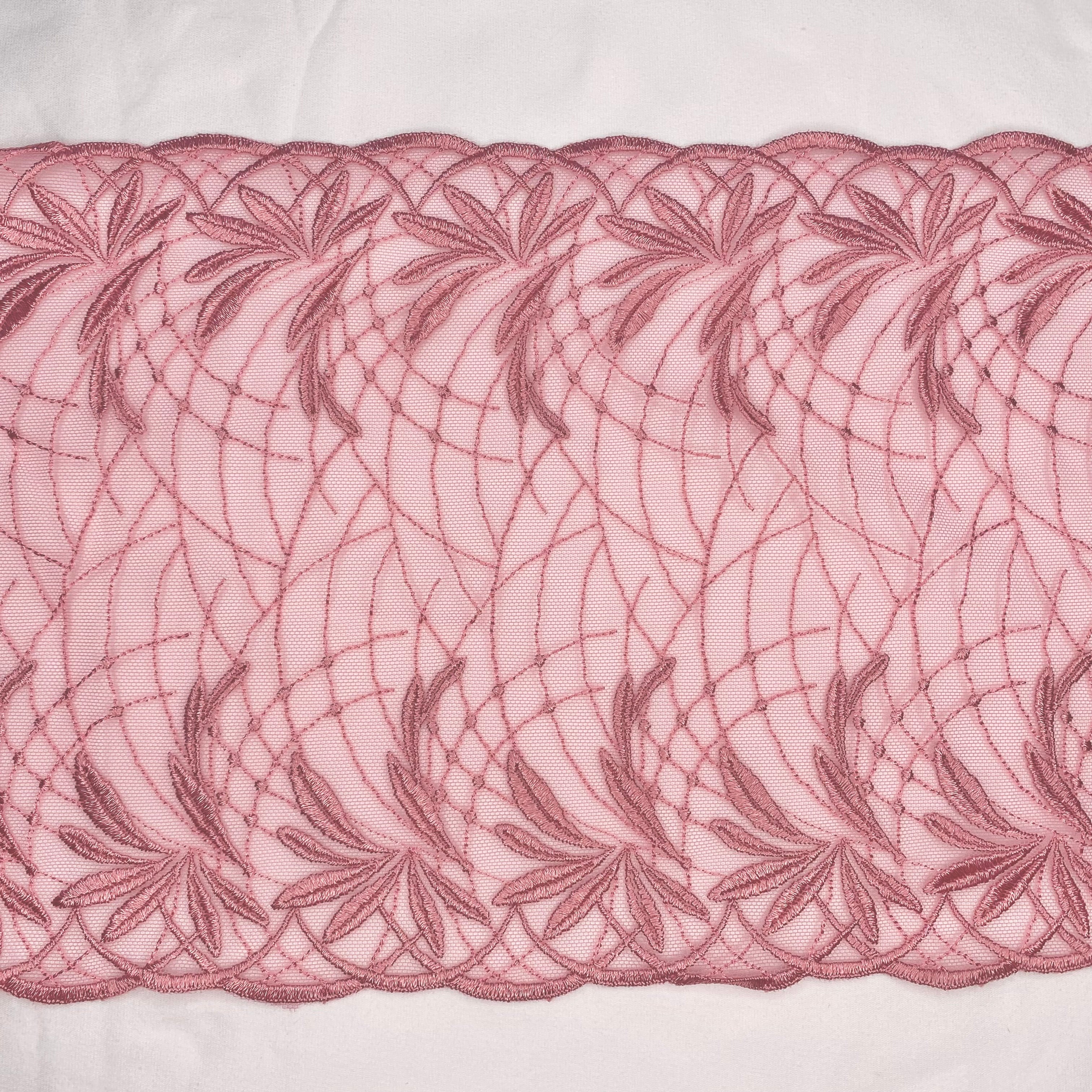 Embroidered Lace Palm Trees Rose Pink