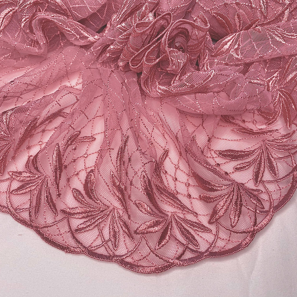 Embroidered Lace Palm Trees Rose Pink