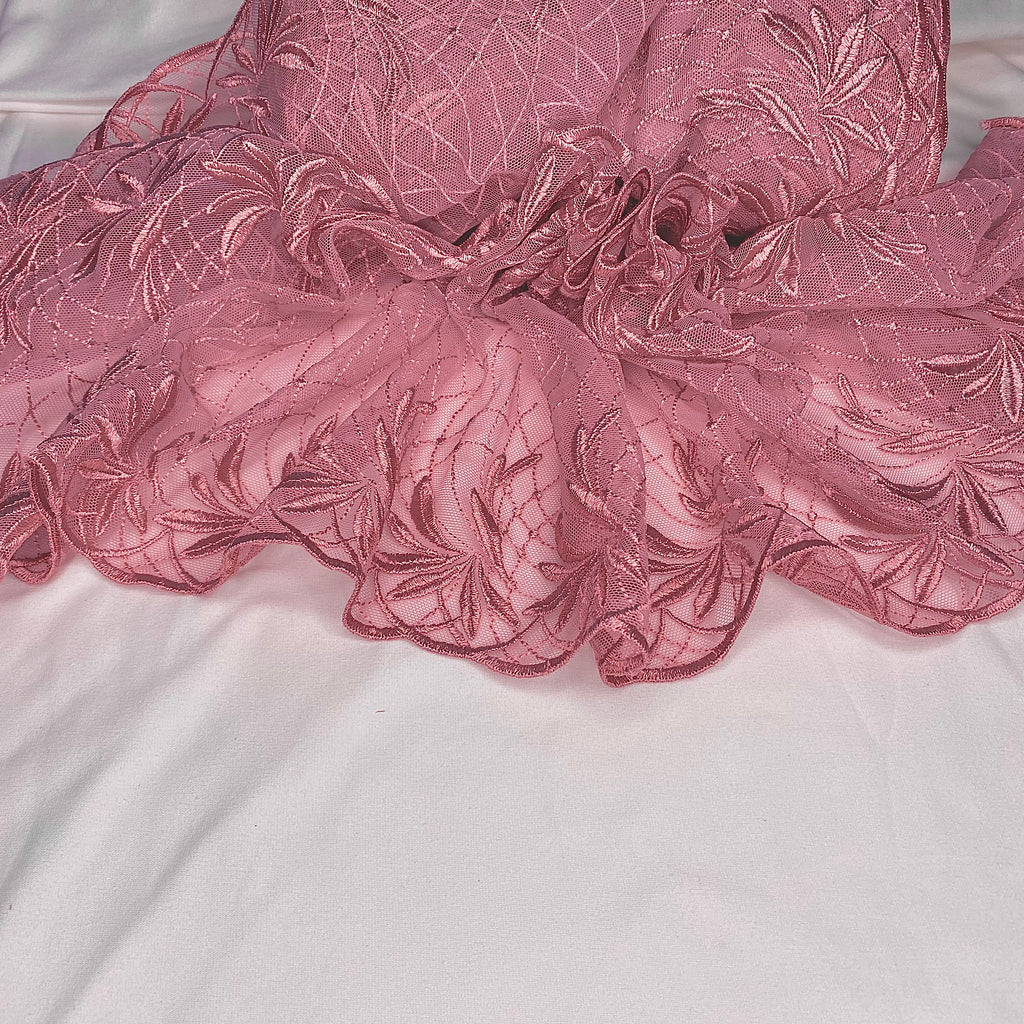 Embroidered Lace Palm Trees Rose Pink