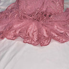 Embroidered Lace Palm Trees Rose Pink