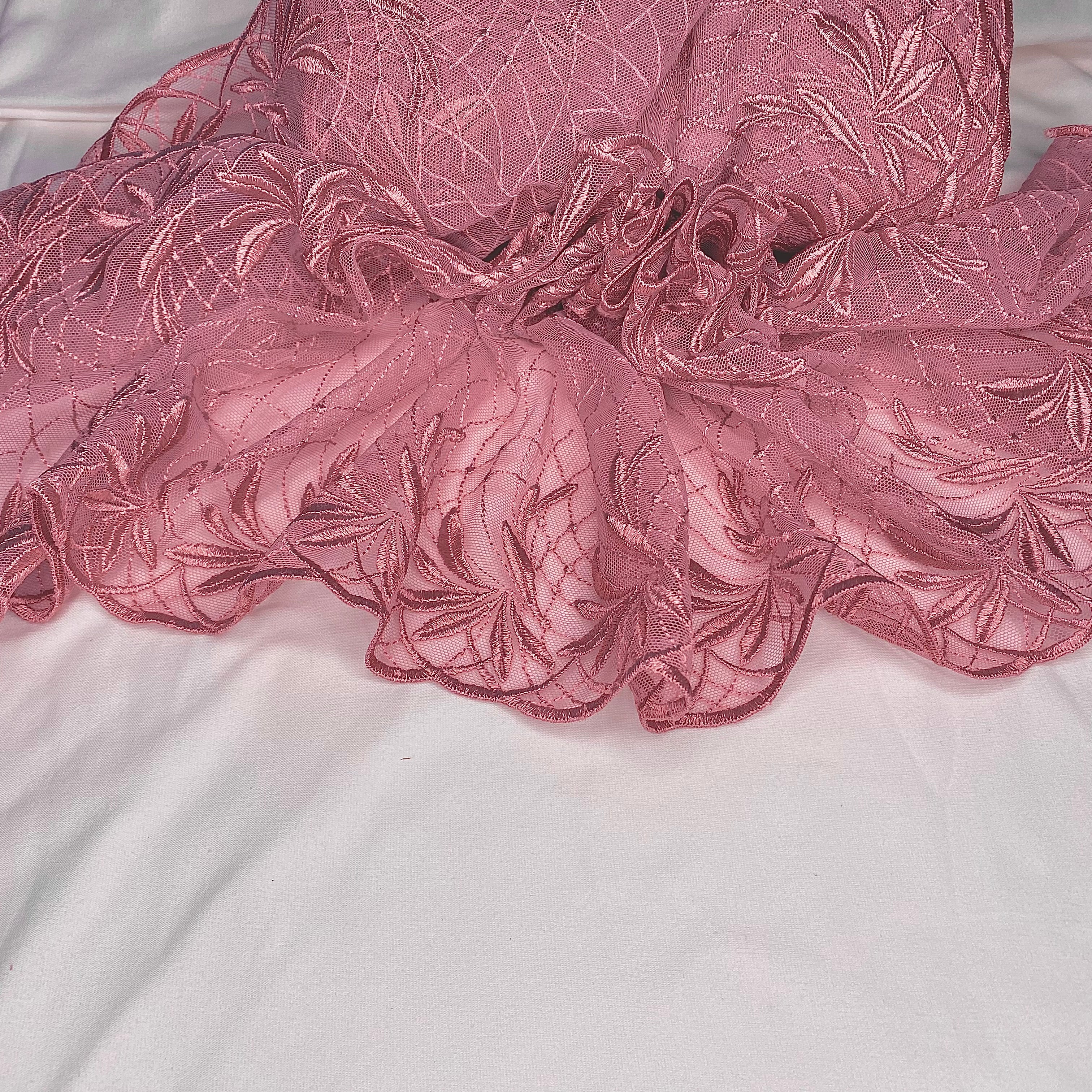 Embroidered Lace Palm Trees Rose Pink